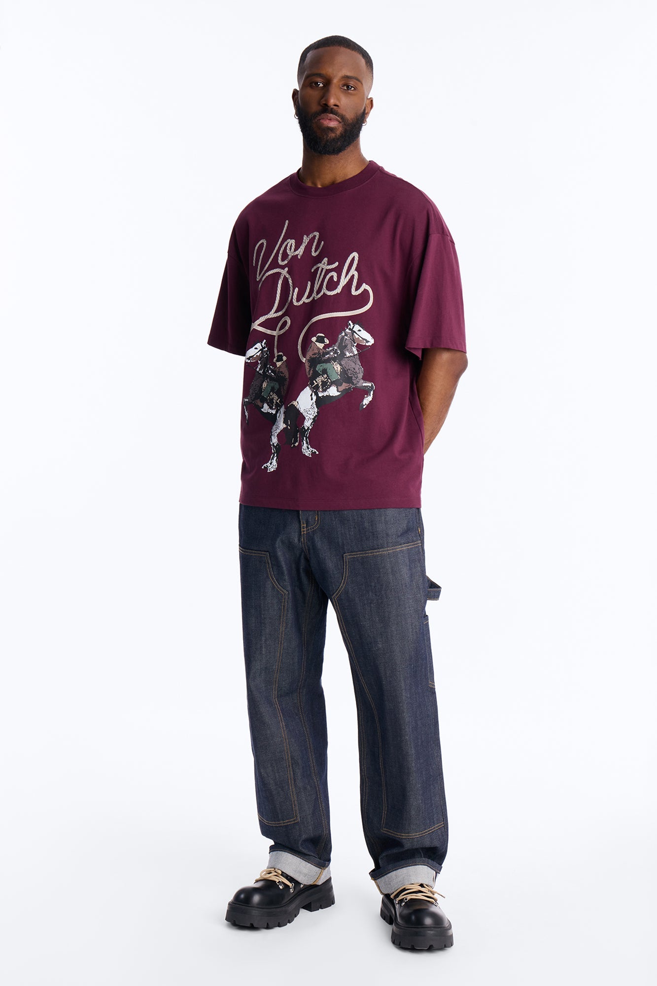 Von Dutch Cowboy Boxy Short Sleeve Tee - Burgundy Fashion Nova