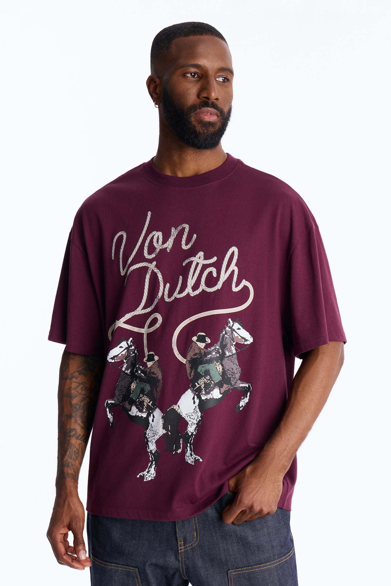 Von Dutch Cowboy Boxy Short Sleeve Tee - Burgundy Fashion Nova