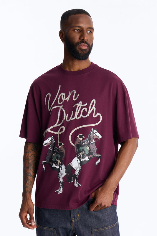 Von Dutch Cowboy Boxy Short Sleeve Tee - Burgundy Fashion Nova