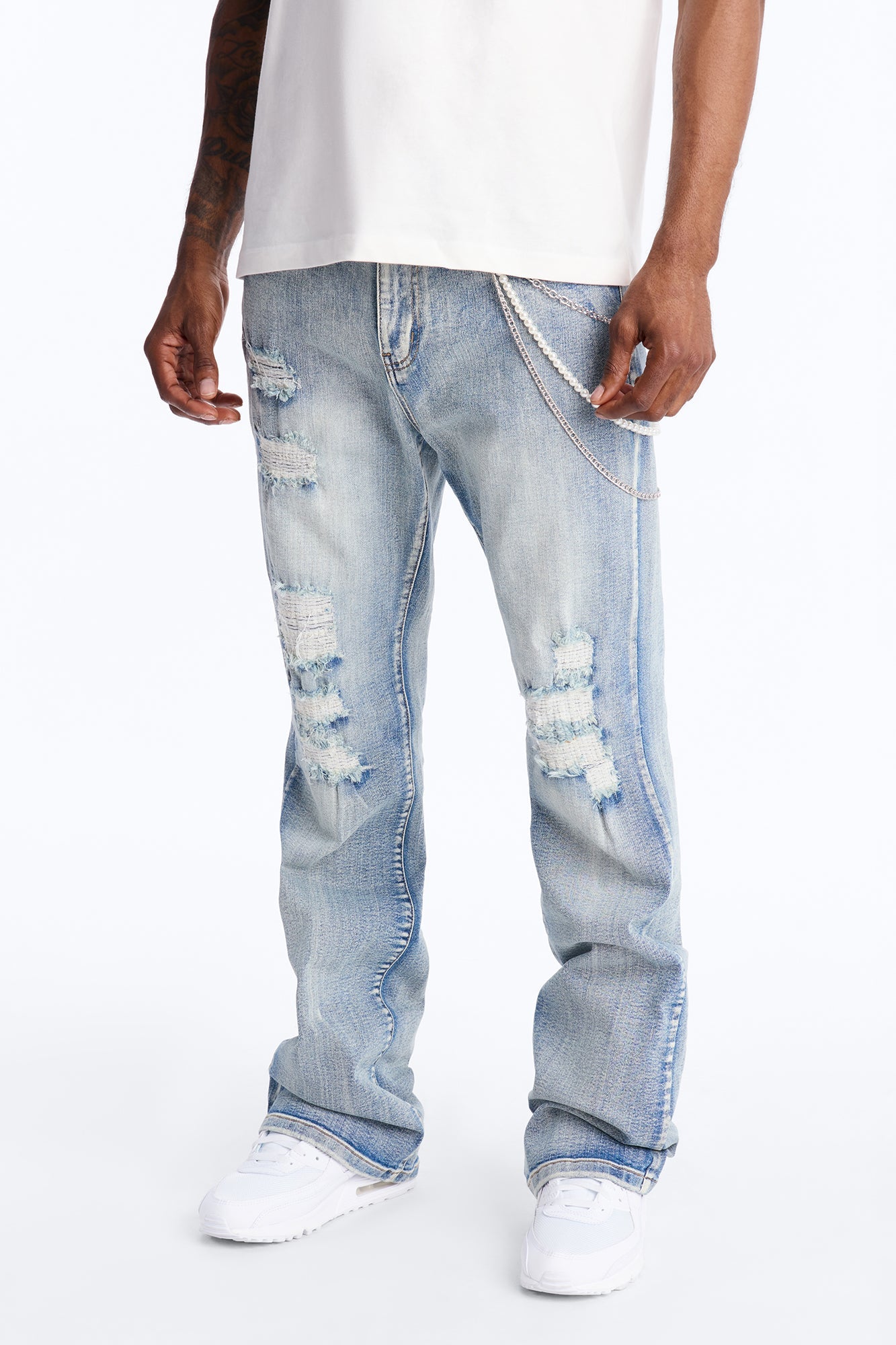 Multi Link Pearl Stacked Pant Chain - Silver Fashion Nova