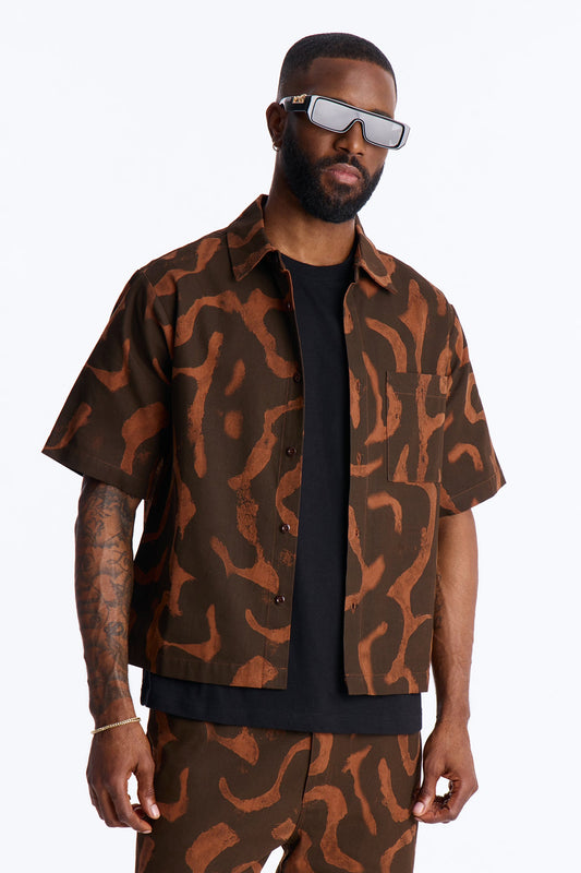 Drizzled Button Up Shirt - Rust Fashion Nova