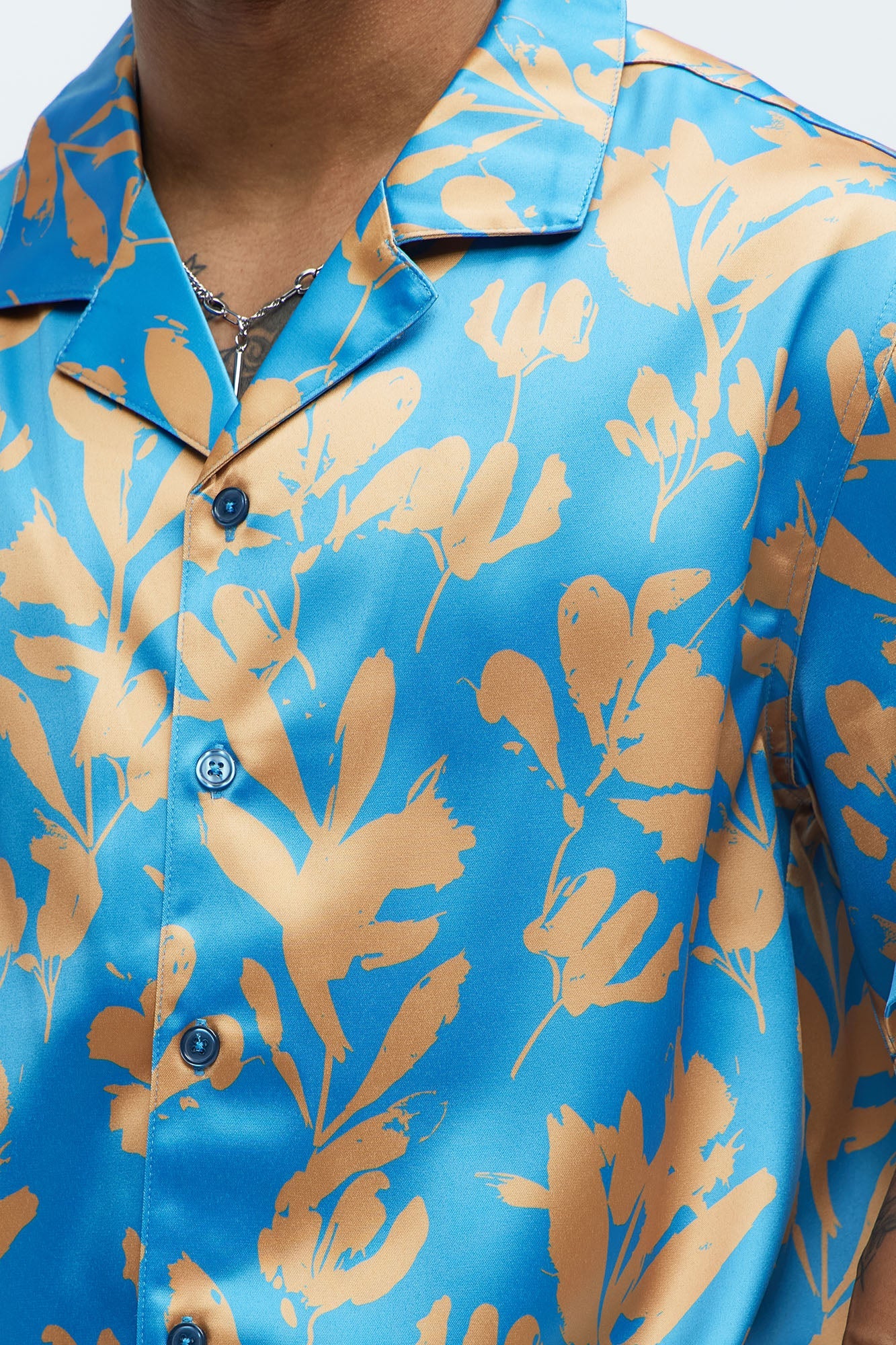 Bloom Off Printed Cuban Collar Shirt - Blue/combo Fashion Nova
