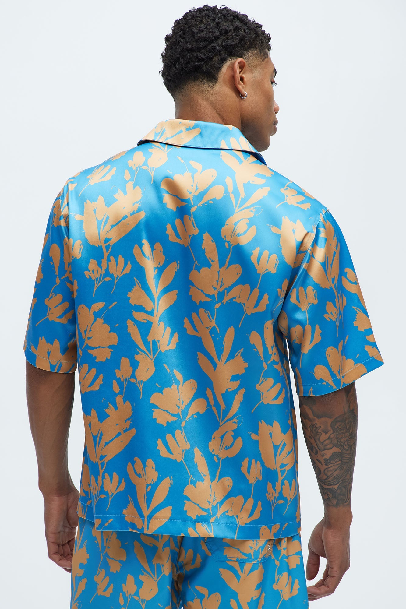 Bloom Off Printed Cuban Collar Shirt - Blue/combo Fashion Nova