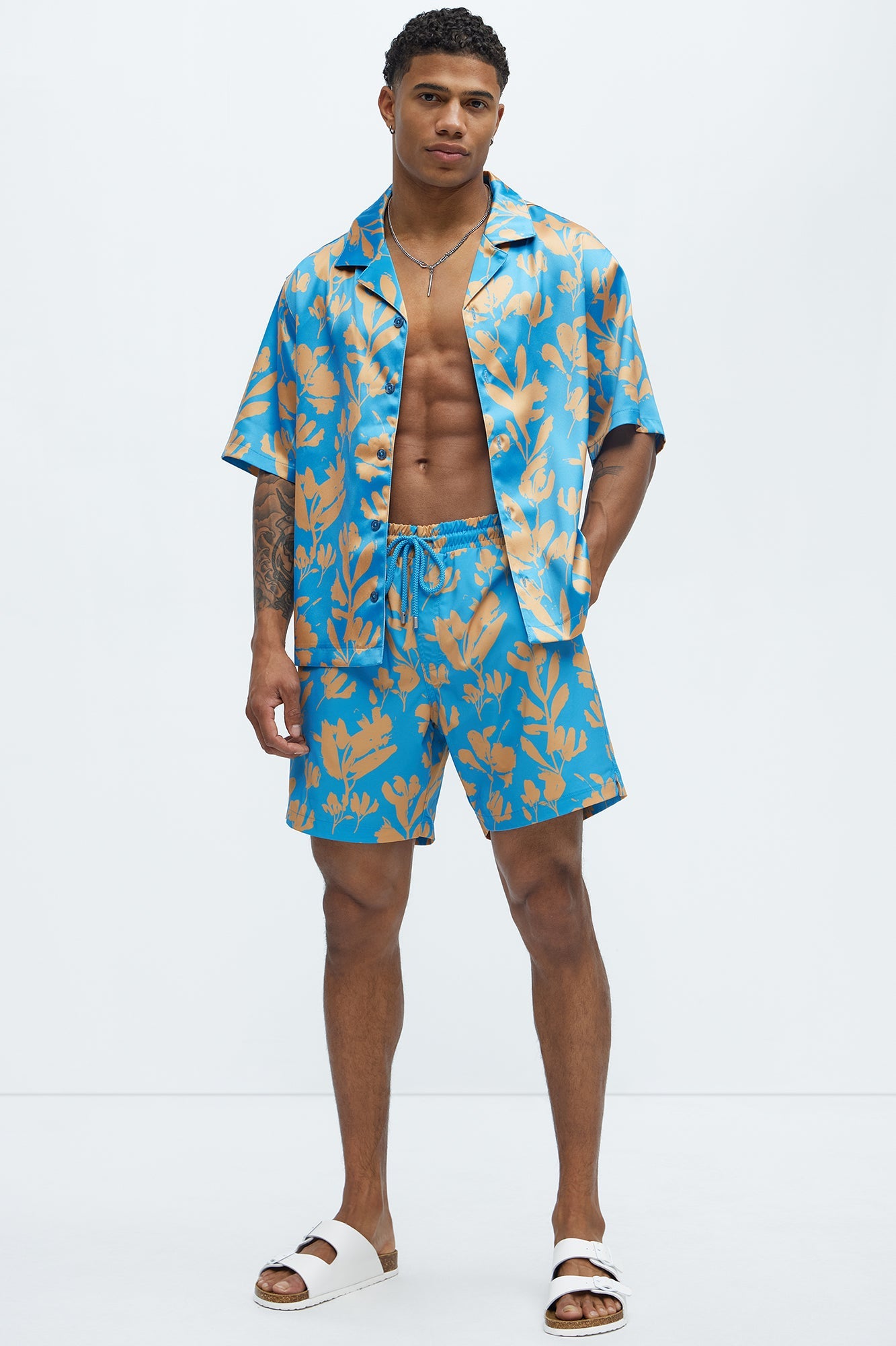 Bloom Off Swim Trunk - Blue/combo Fashion Nova