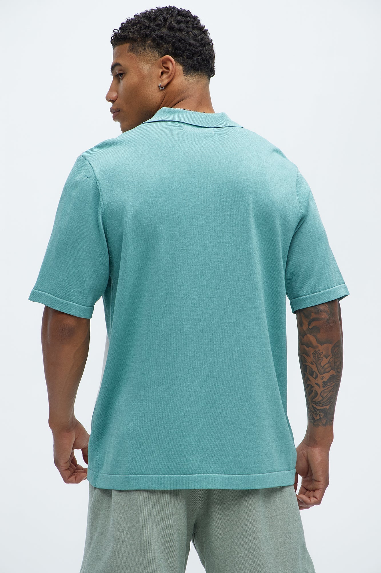Brady Striped Knit Zip Polo - Sage/combo Fashion Nova
