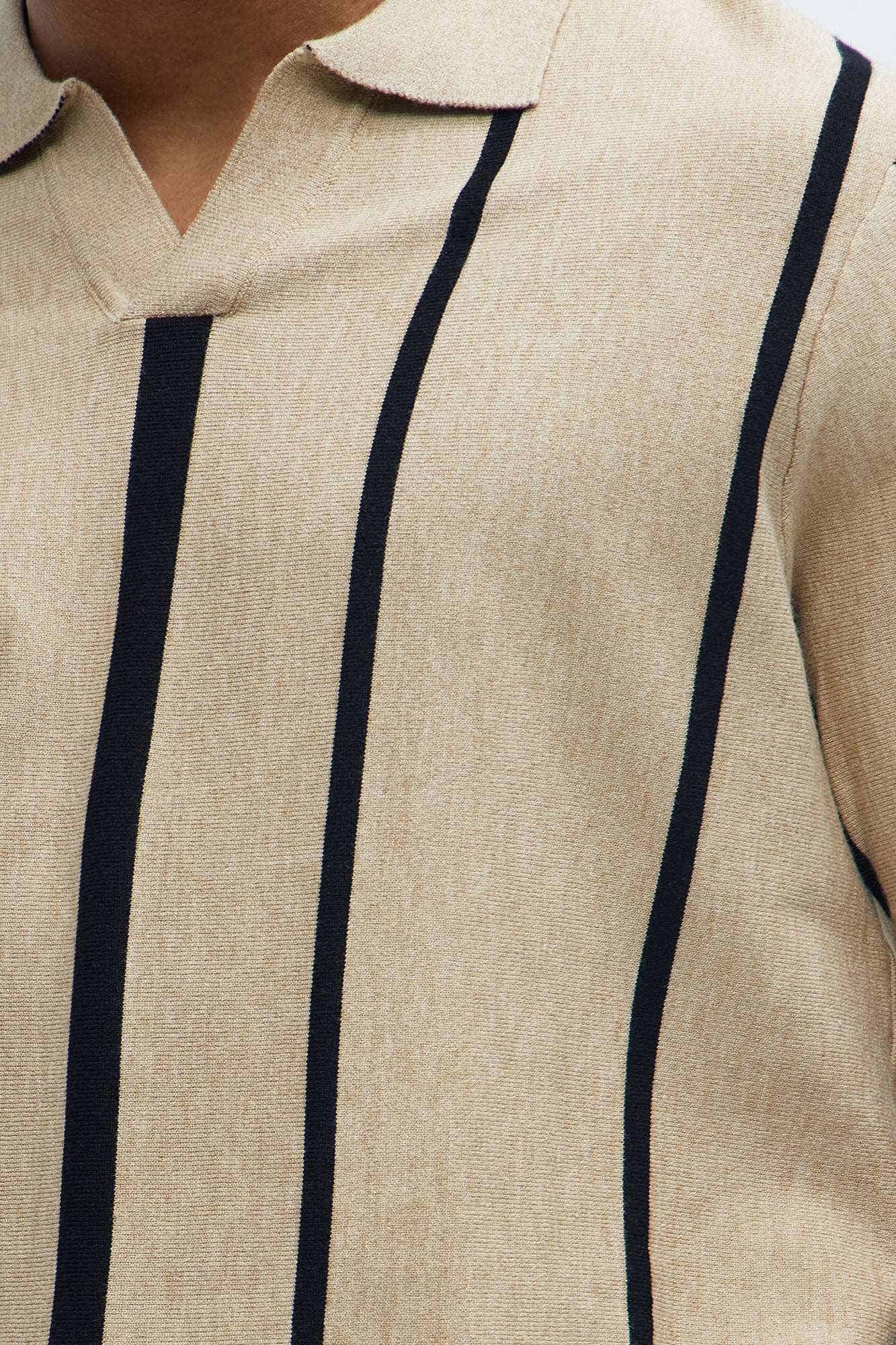 Orson Striped Knit Johnny Collar Sweater Polo - Tan/Multi Fashion Nova