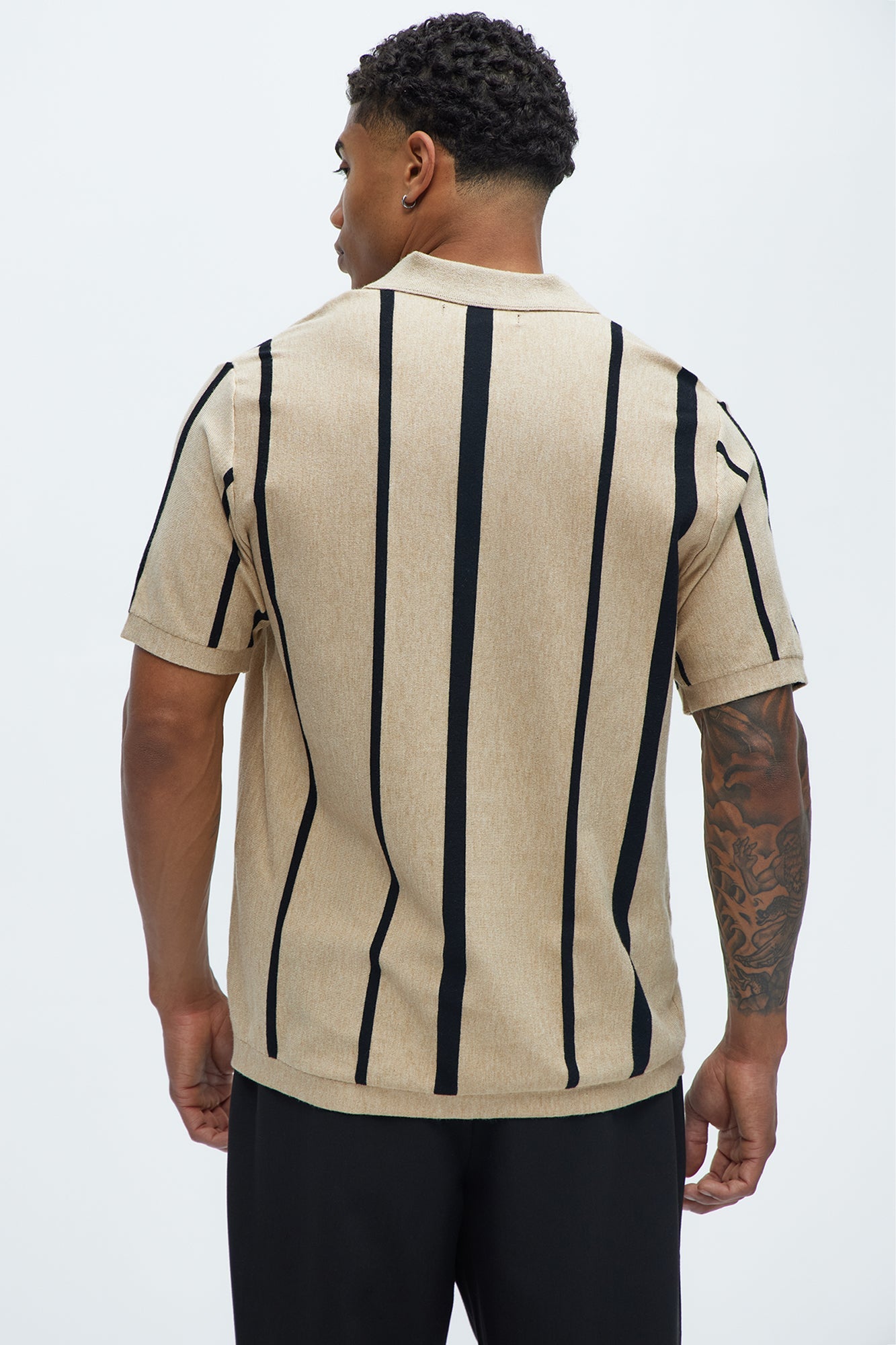 Orson Striped Knit Johnny Collar Sweater Polo - Tan/Multi Fashion Nova