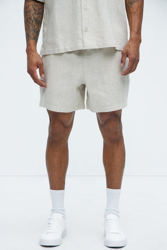 Twill Stripe Linen Shorts - Taupe/combo Fashion Nova