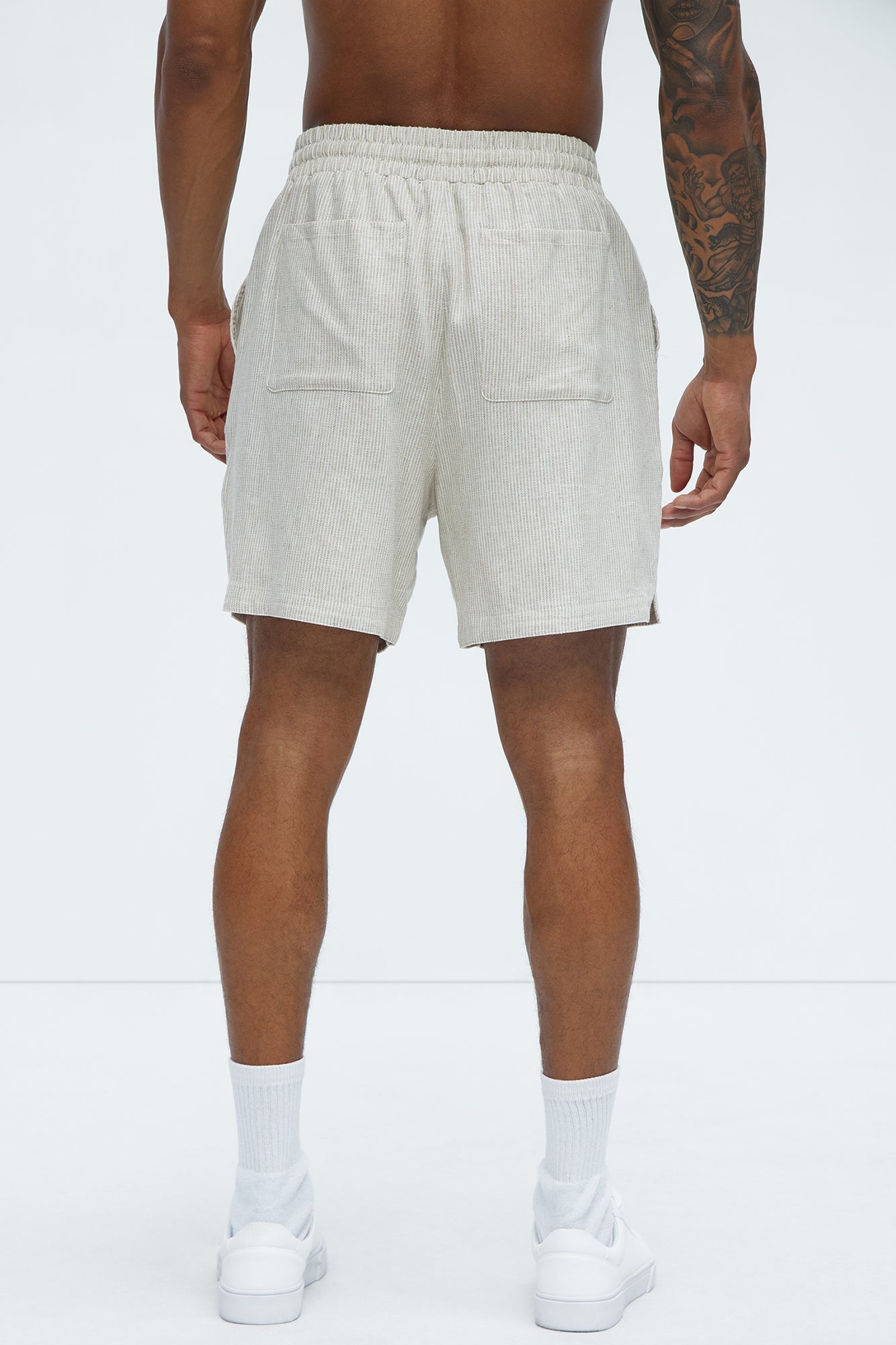 Twill Stripe Linen Shorts - Taupe/combo Fashion Nova