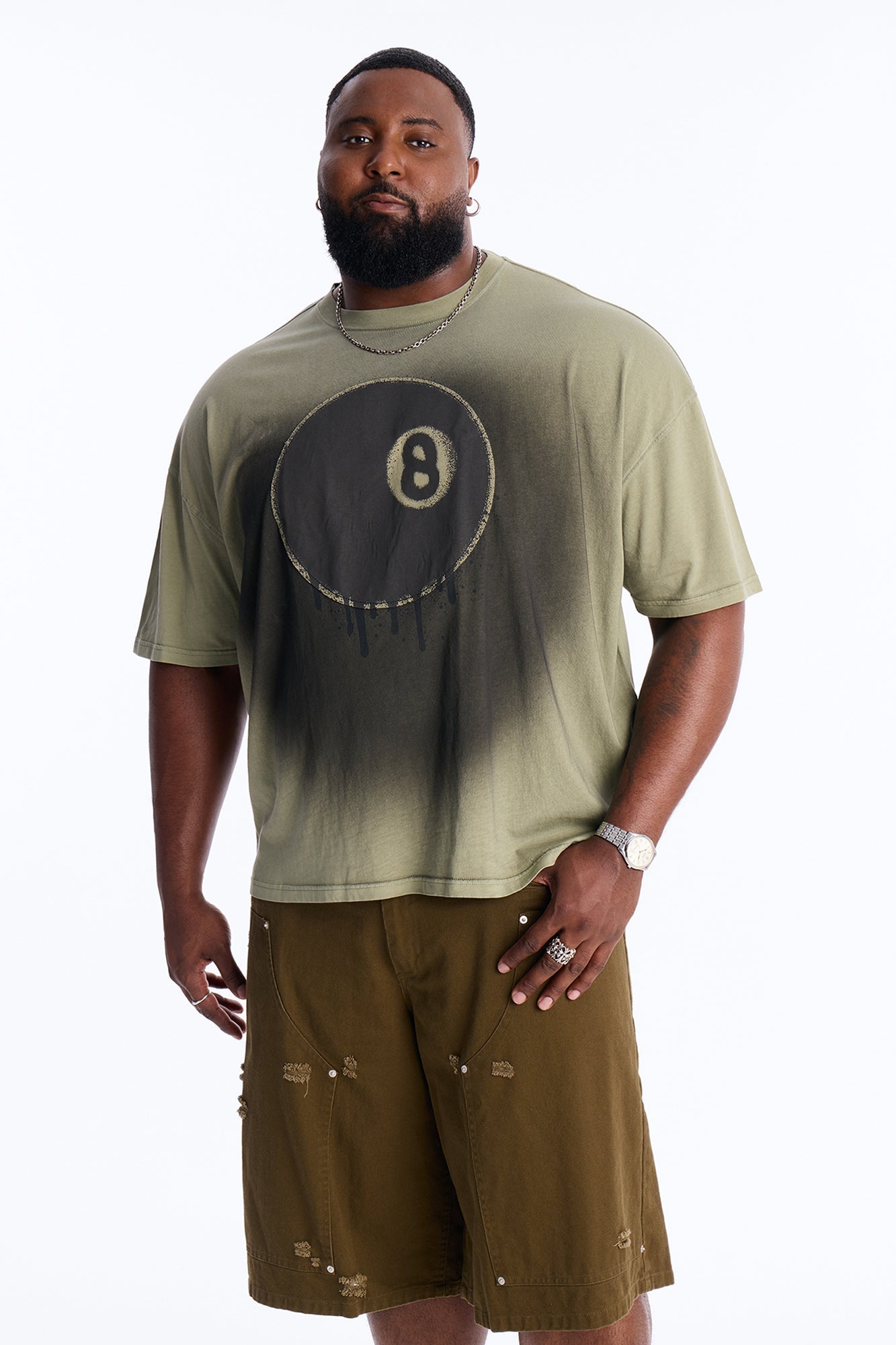Fading Out 8 Ball Short Sleeve Tee - Olive Fashion Nova