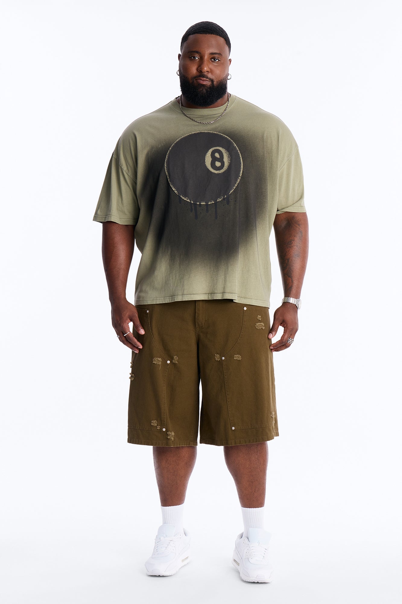 Baggy Mirage Zone Paneled Short - Olive Fashion Nova