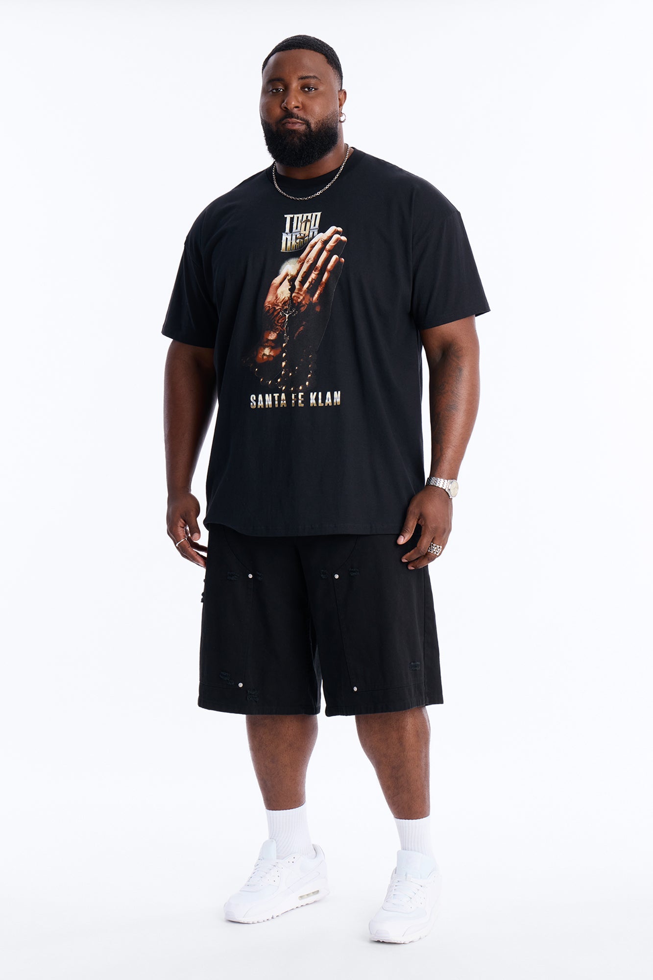 Santa Fe Klan Praying Hands Short Sleeve Tee - Black Fashion Nova