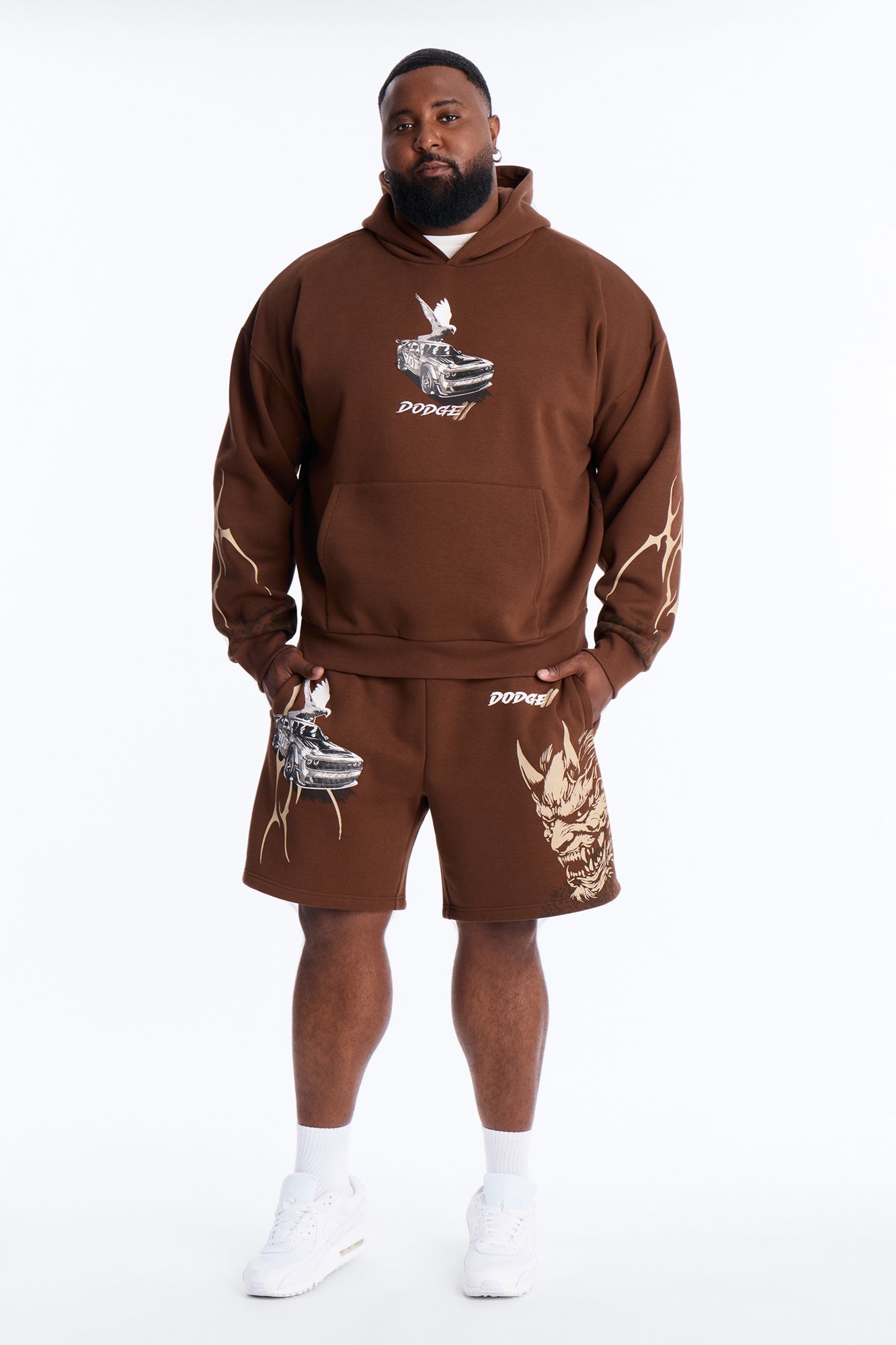 Dodge Demon Oni Mask Oversized Hoodie - Brown Fashion Nova