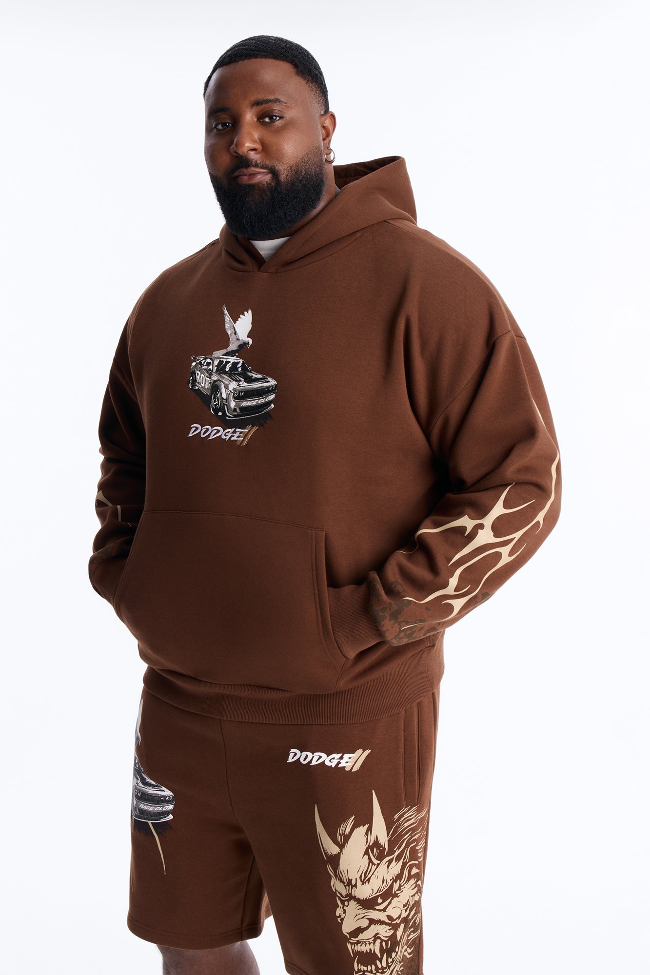 Dodge Demon Oni Mask Oversized Hoodie - Brown Fashion Nova