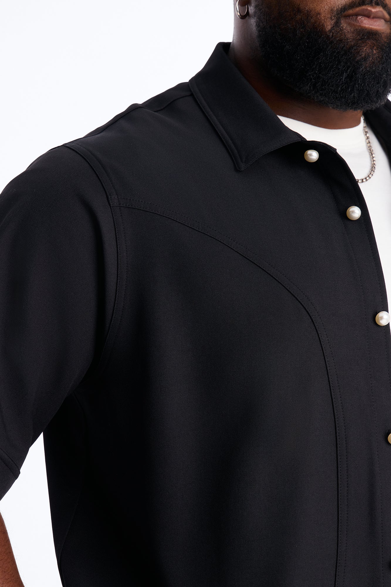 Pearl Paneled Utility Button Up Shirt - Black Fashion Nova
