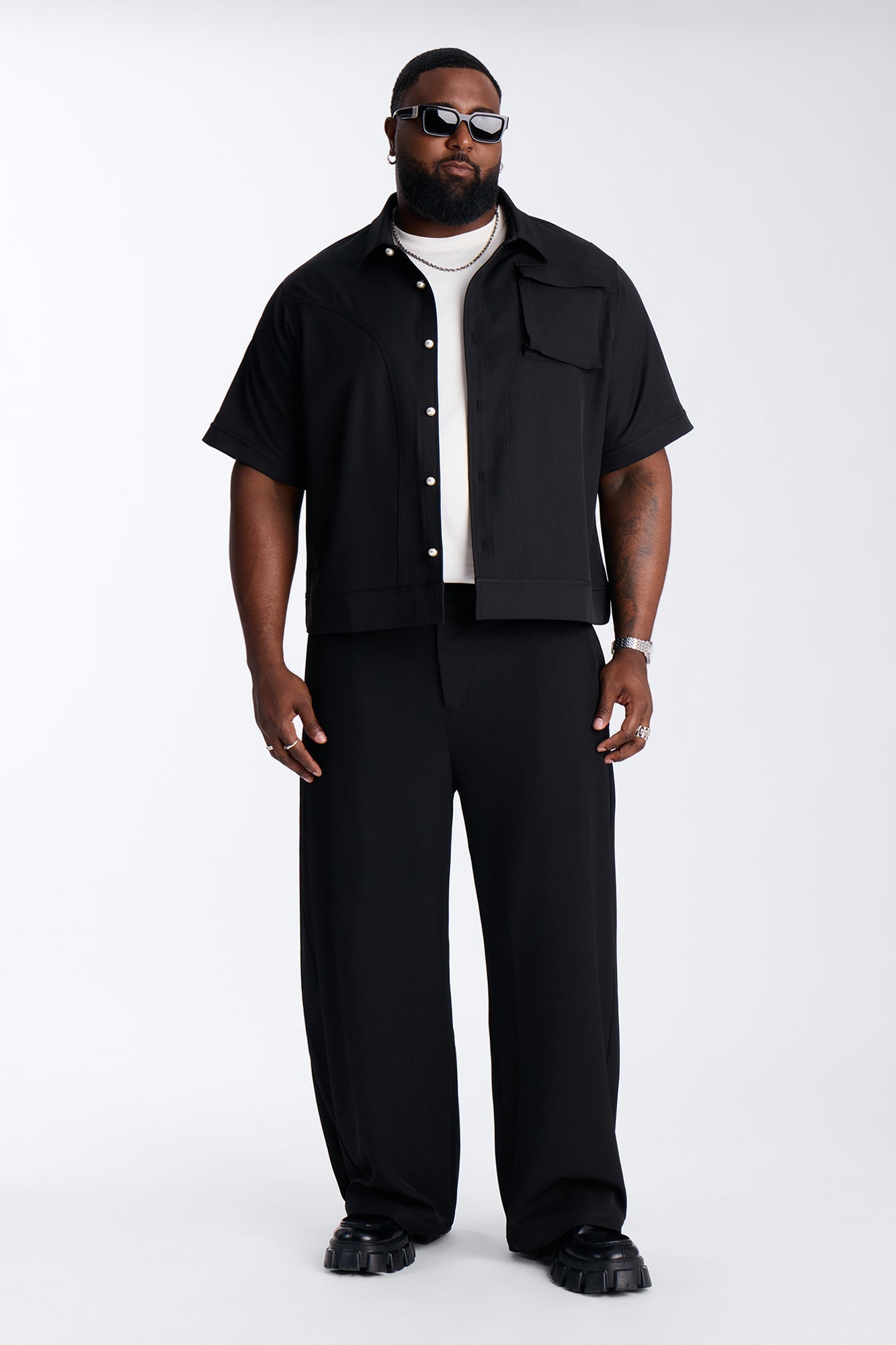 Baggy Side Pleated Panel Trouser - Black Fashion Nova