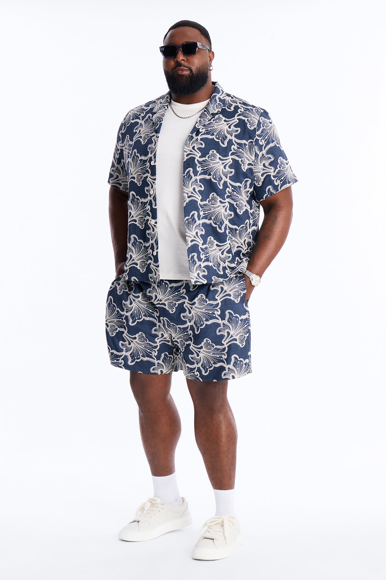 Coastal Drift Cuban Button Up Shirt - Navy Fashion Nova