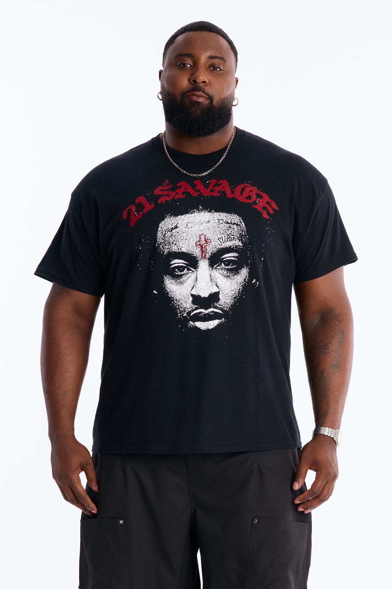 21 Savage Distressed Short Sleeve Tee - Black Fashion Nova