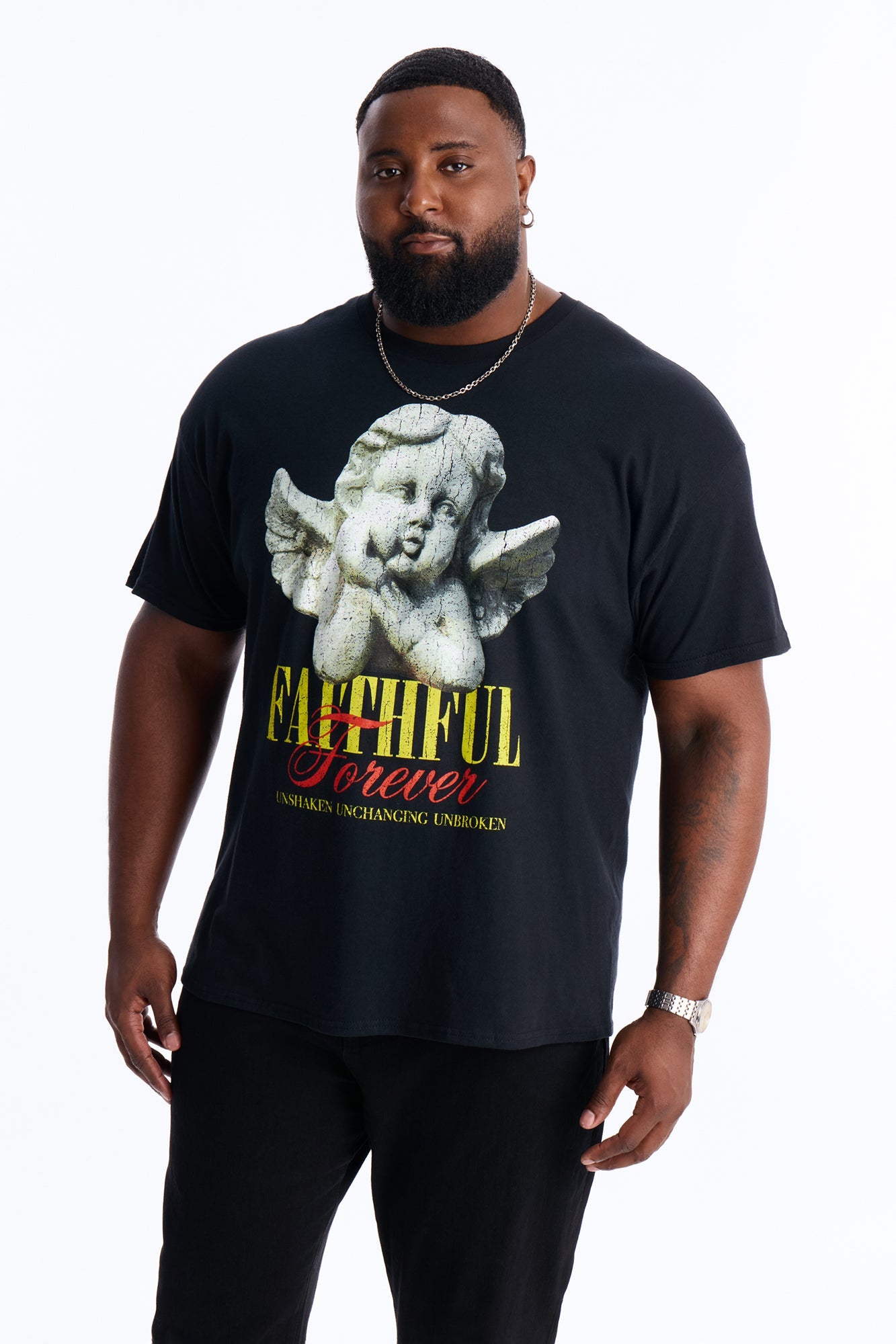 Faithful Forever Angel Short Sleeve Tee - Black Fashion Nova