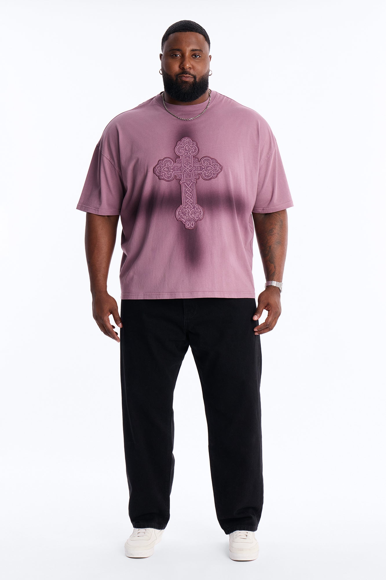 Cross Shadow Patch Short Sleeve Tee - Purple Fashion Nova