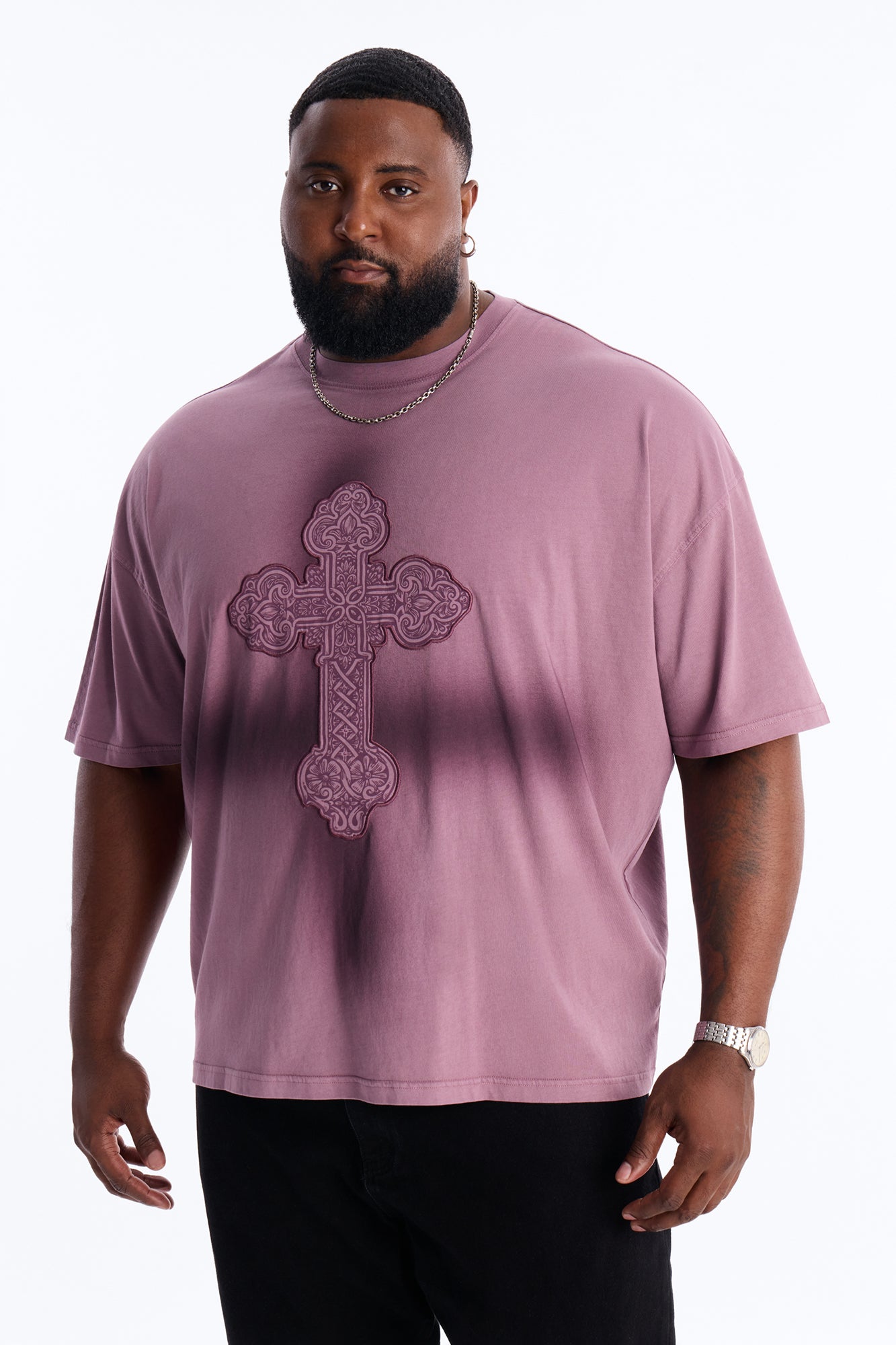 Cross Shadow Patch Short Sleeve Tee - Purple Fashion Nova
