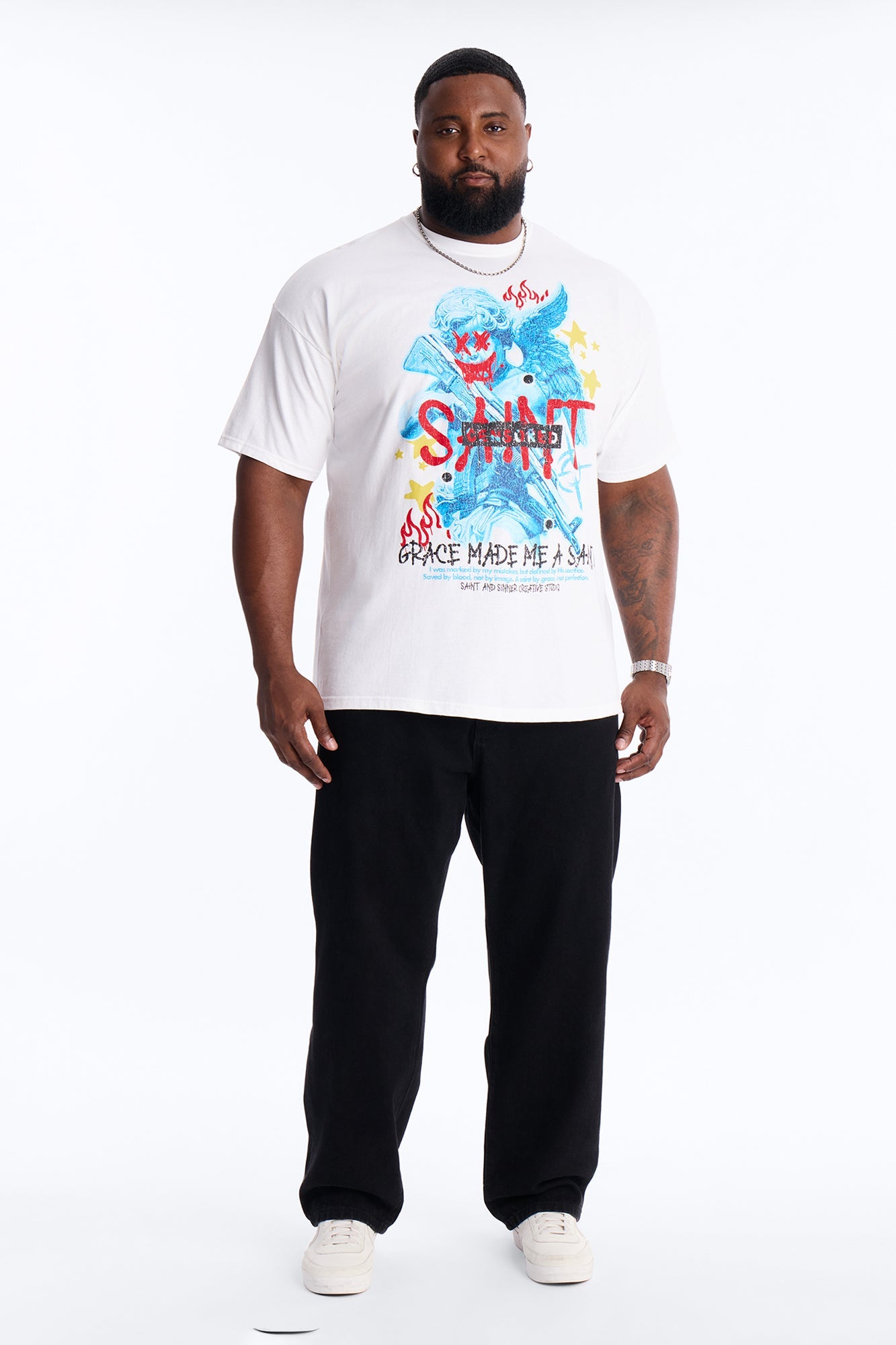Grace Made Me A Saint Short Sleeve Tee - White Fashion Nova