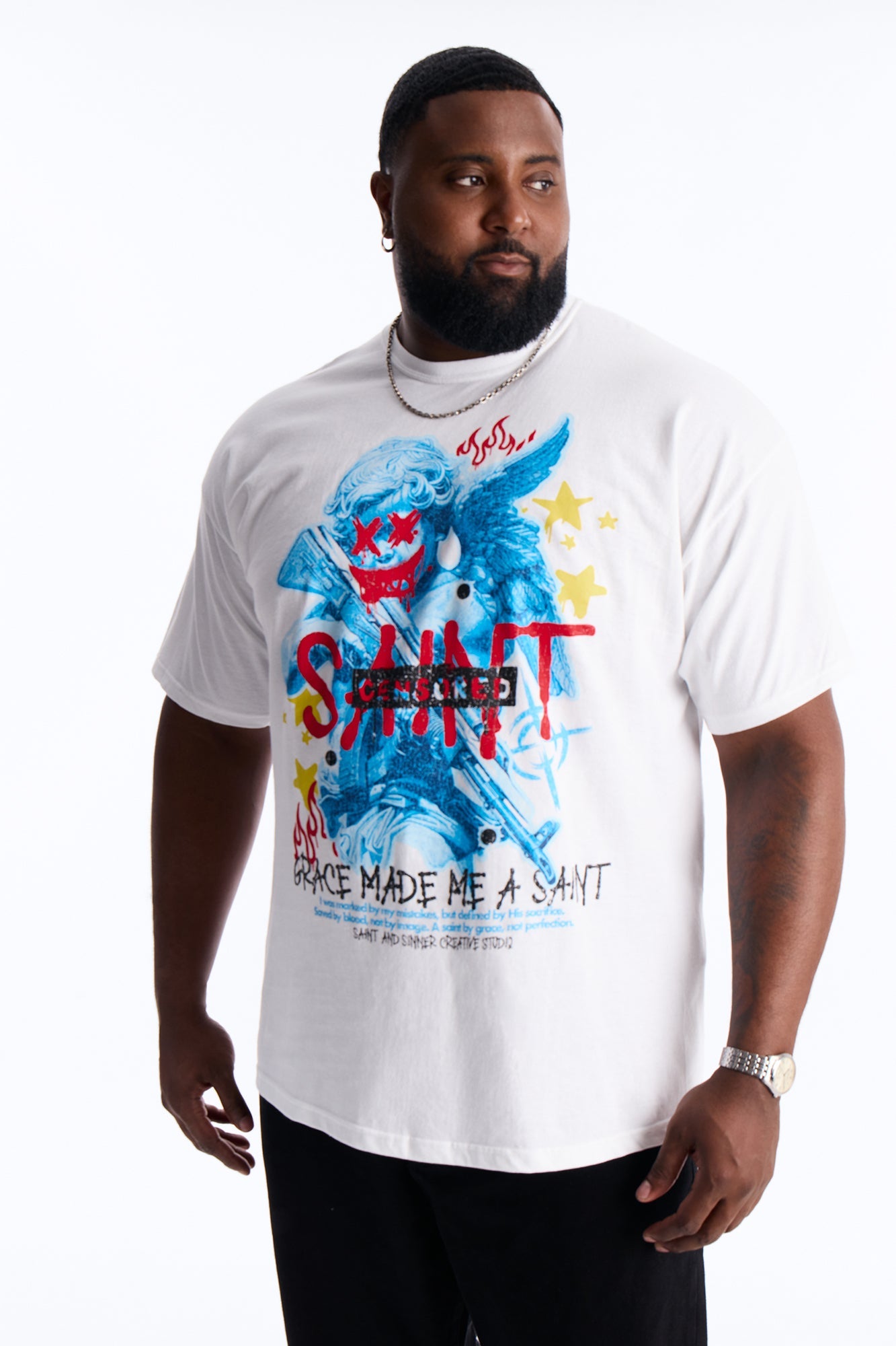 Grace Made Me A Saint Short Sleeve Tee - White Fashion Nova