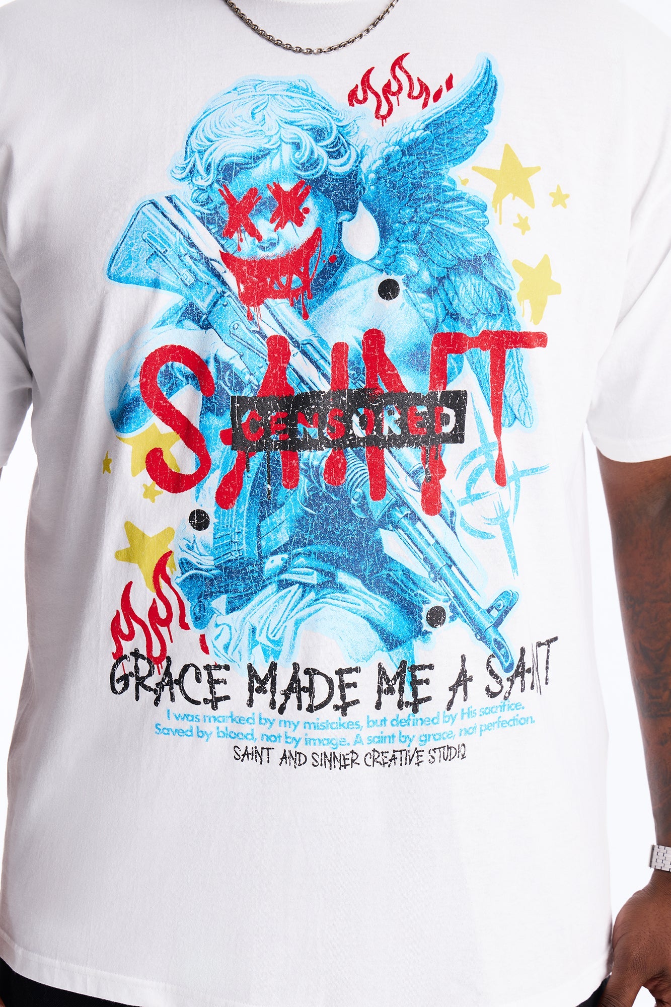 Grace Made Me A Saint Short Sleeve Tee - White Fashion Nova