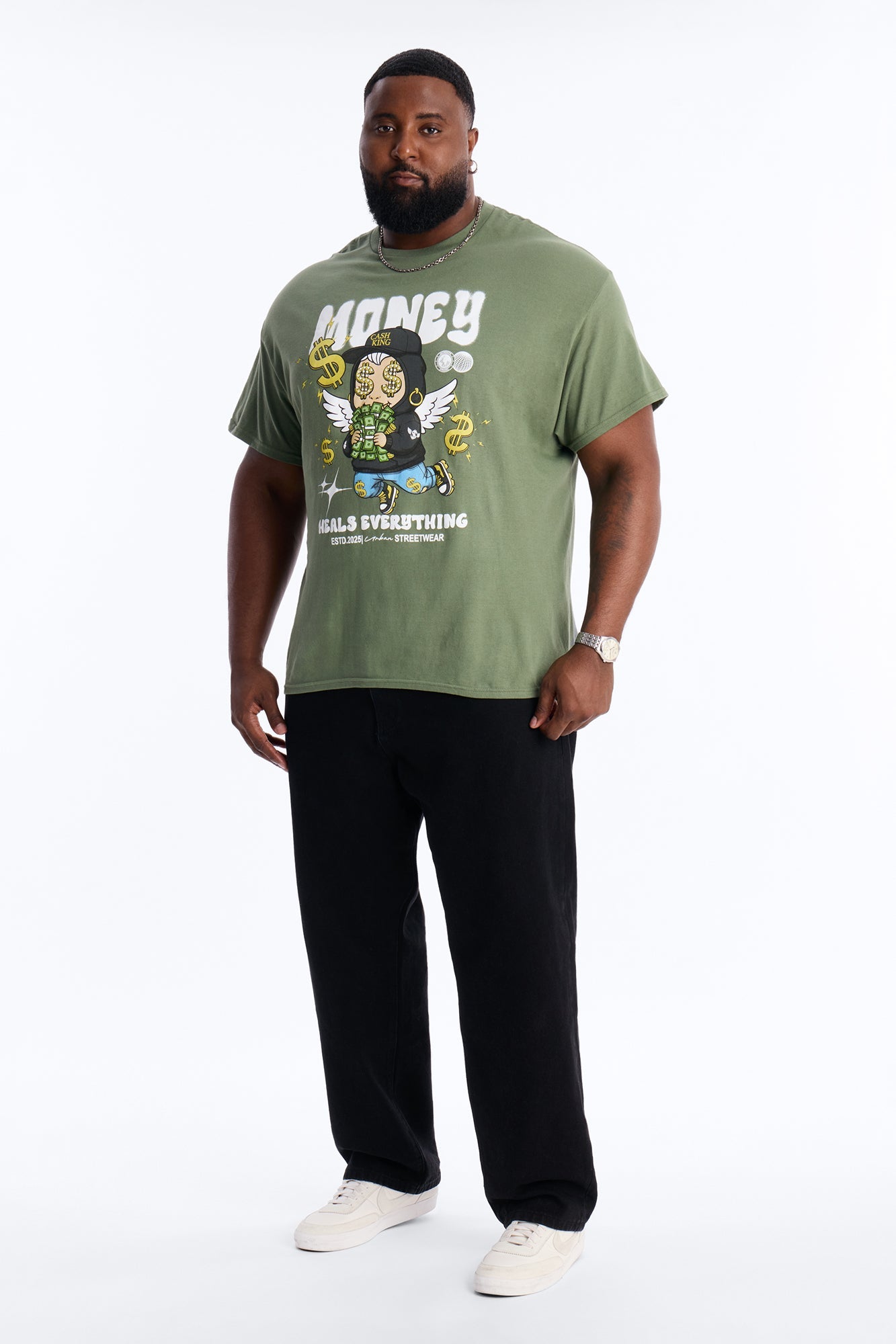 Money Heals Everything Short Sleeve Tee - Olive Fashion Nova