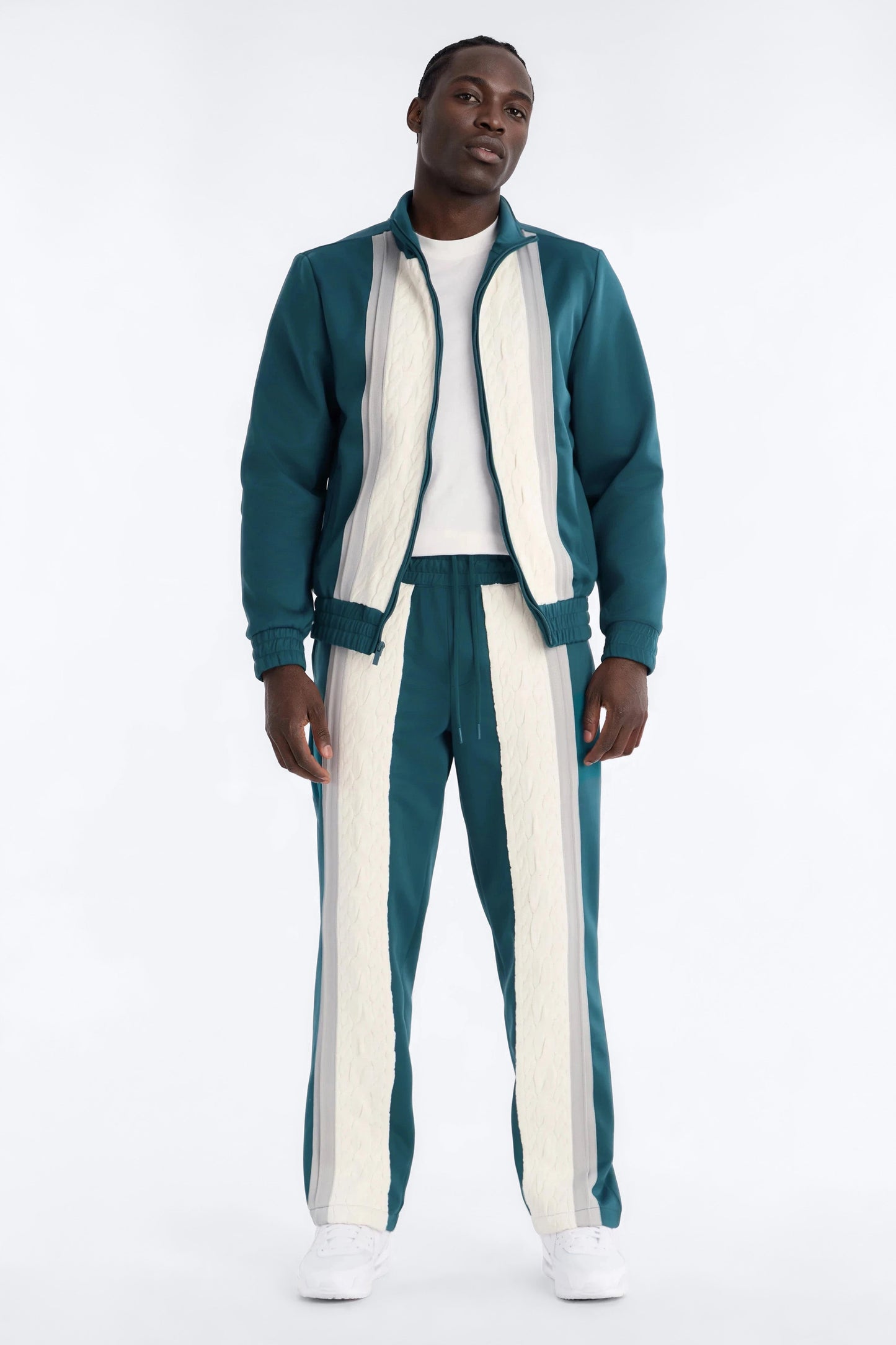 Straight Contrast Panel Knitted Track Pant - Teal Fashion Nova