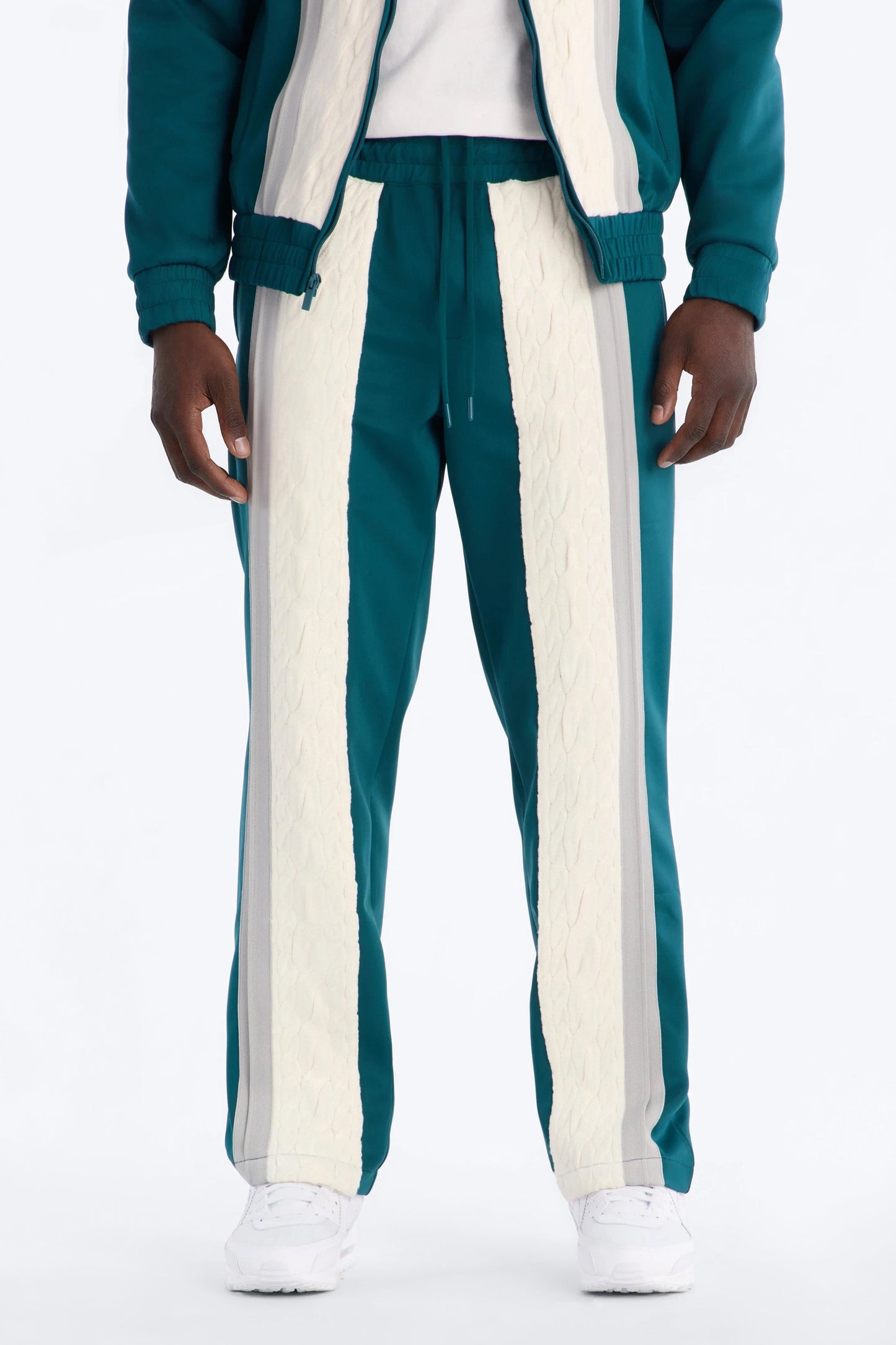 Straight Contrast Panel Knitted Track Pant - Teal Fashion Nova