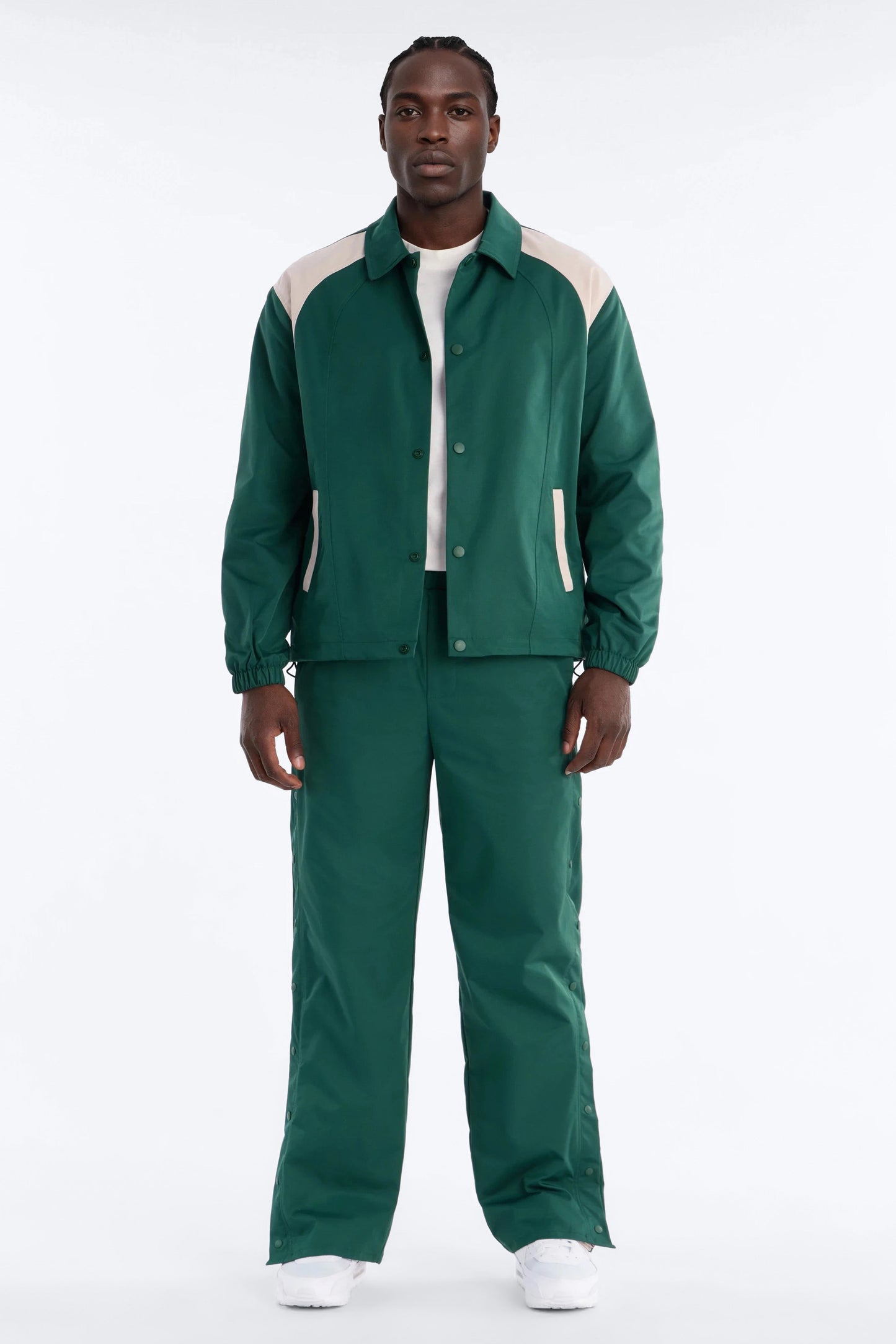 Straight Button Detailed Contrast Panel Pant - Green Fashion Nova