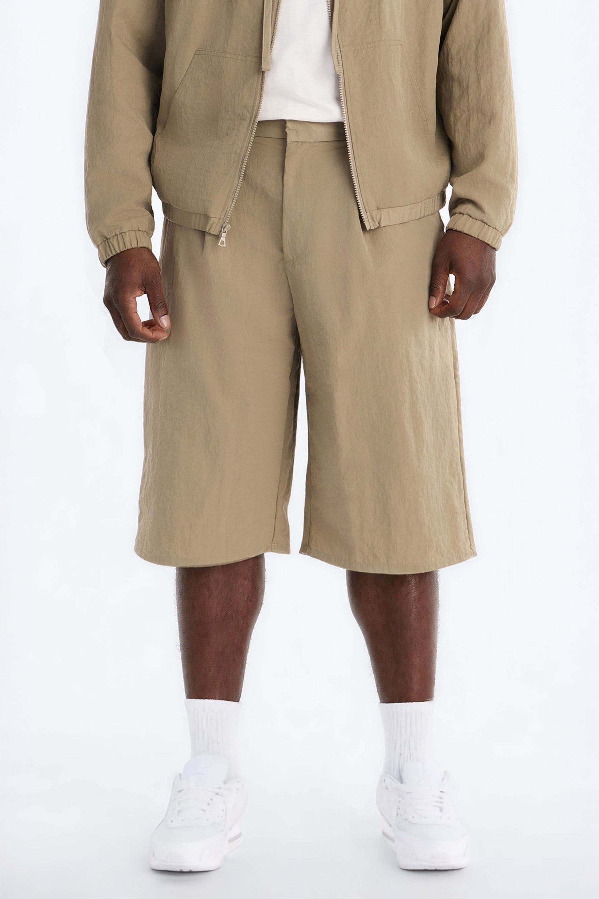 Baggy Pleated Tech Short - Khaki Fashion Nova