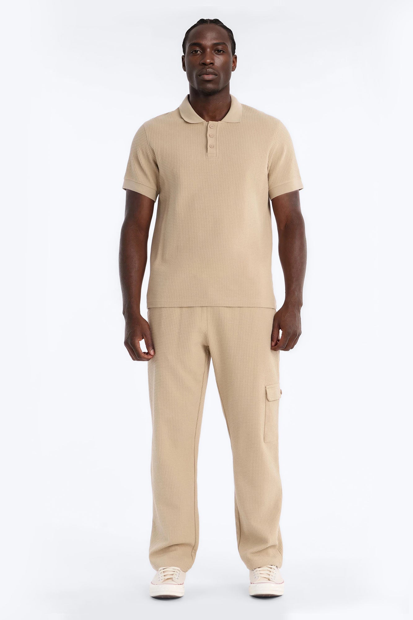 Culver City Waffle Knit Polo - Stone Fashion Nova