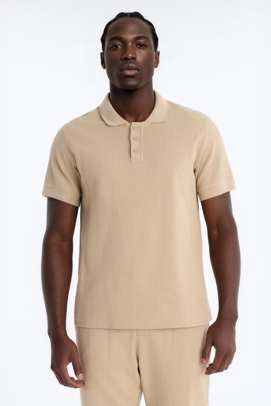 Culver City Waffle Knit Polo - Stone Fashion Nova