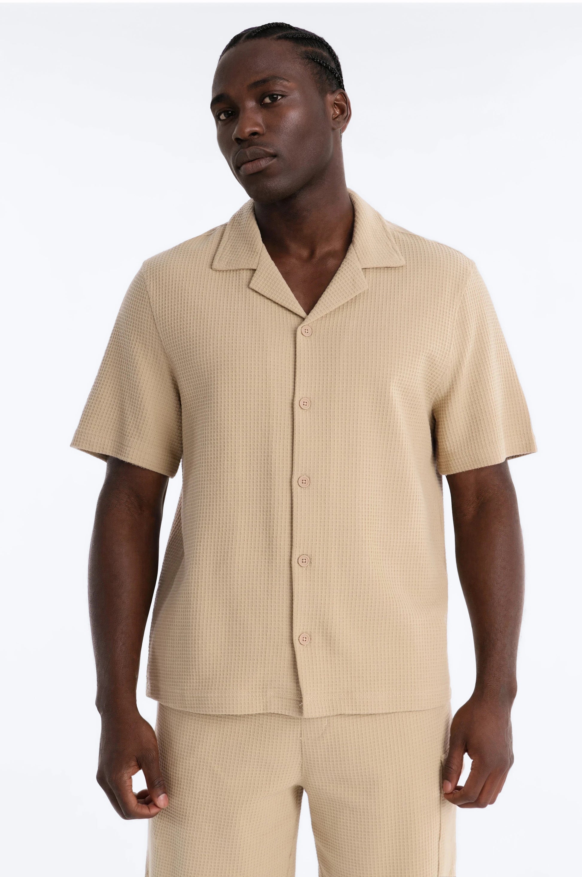 Culver City Waffle Knit Button Up - Stone Fashion Nova