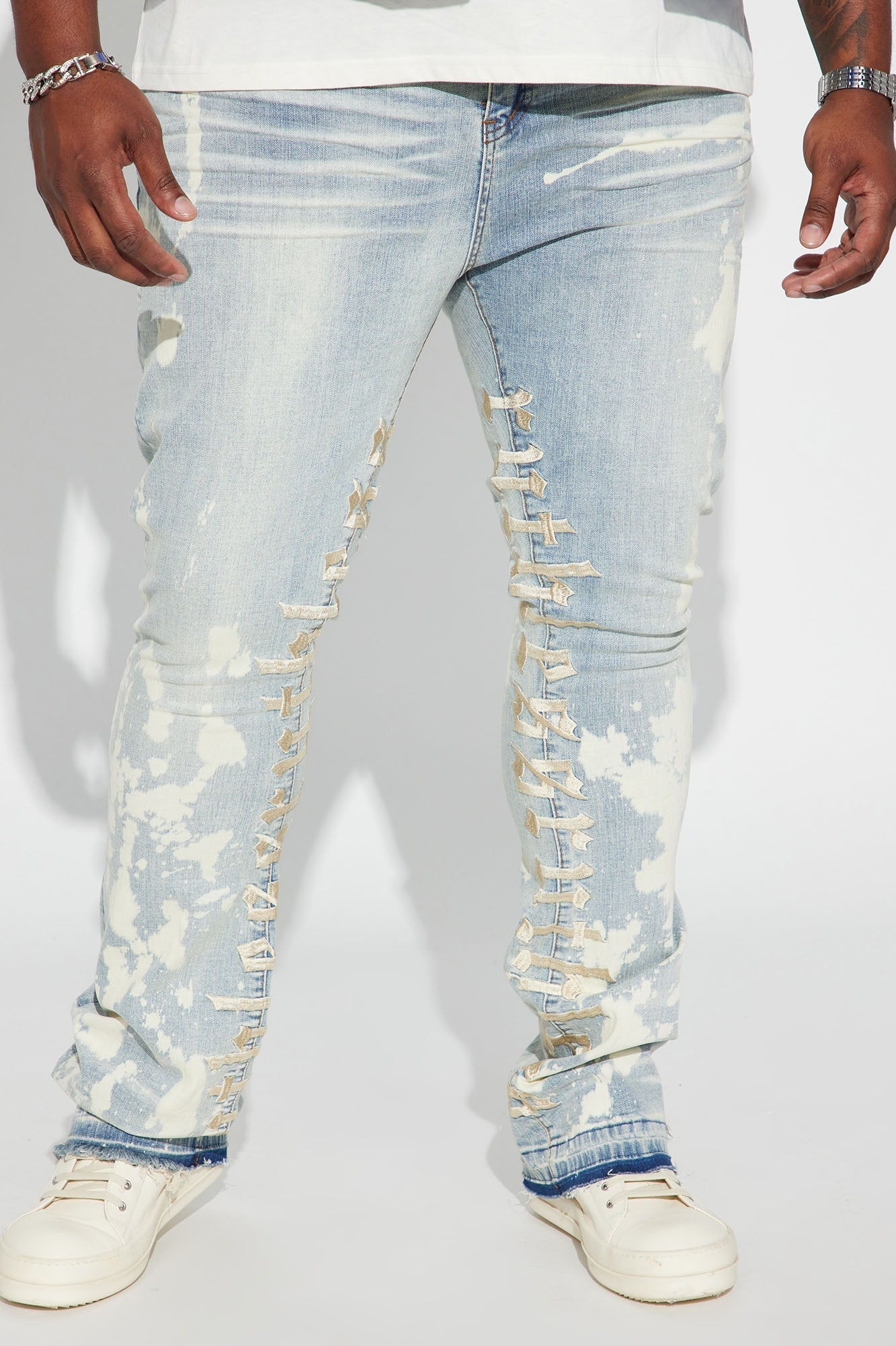 Ruthless Embroidered Stacked Skinny Flare Jeans - Bleach Blue Wash Fashion Nova