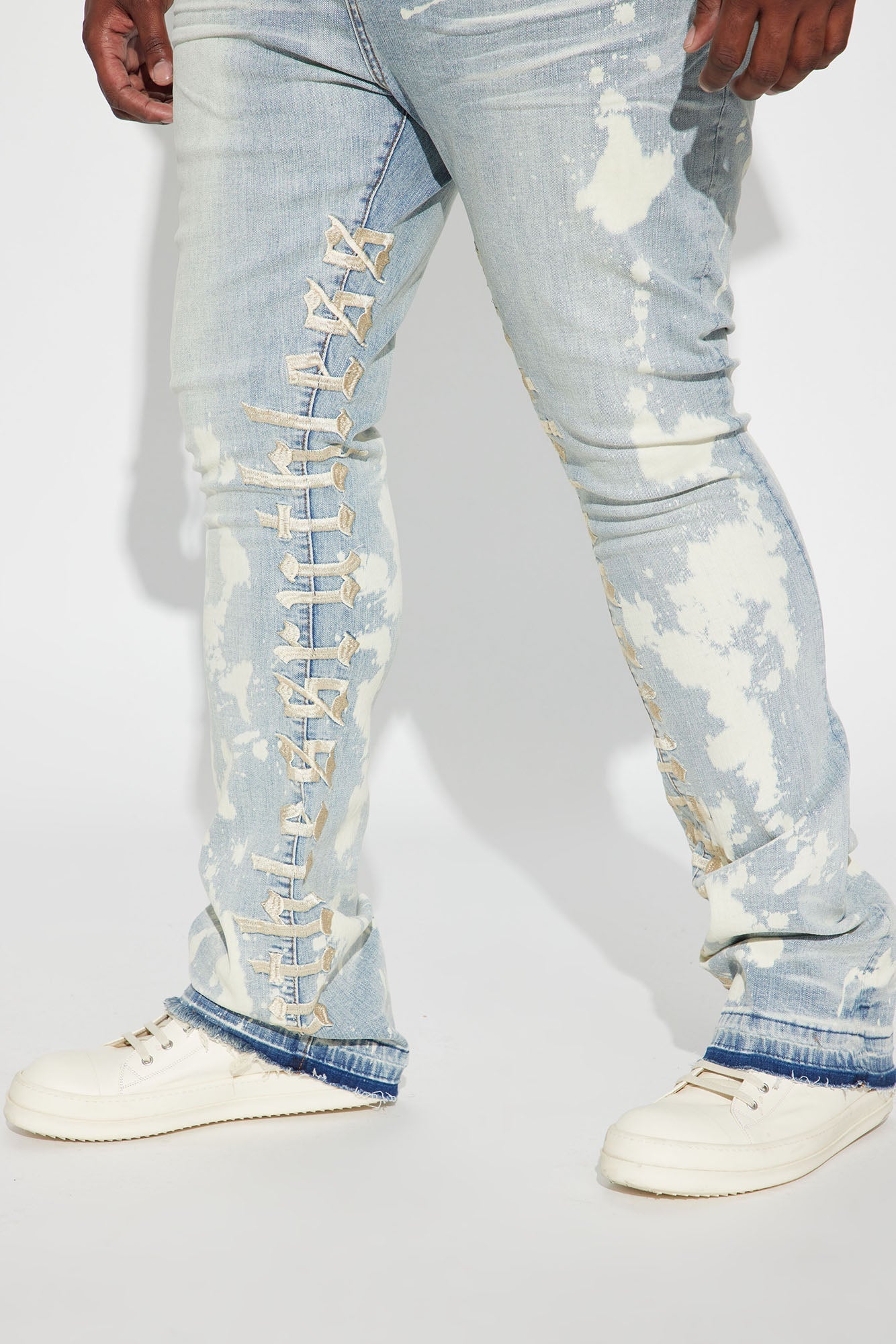Ruthless Embroidered Stacked Skinny Flare Jeans - Bleach Blue Wash Fashion Nova