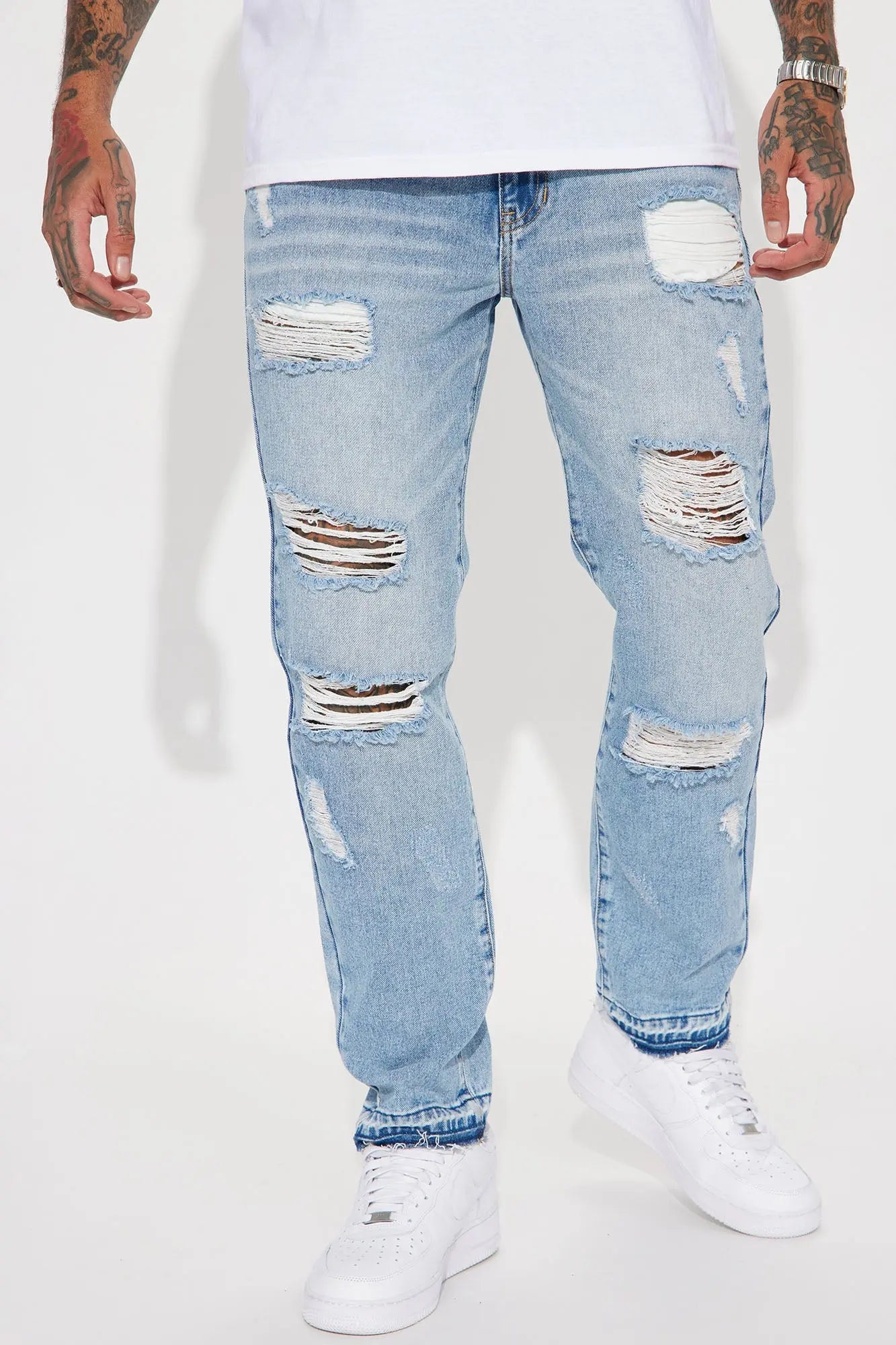 The Individual Ripped Straight Jeans - Medium Blue Wash Fashion Nova