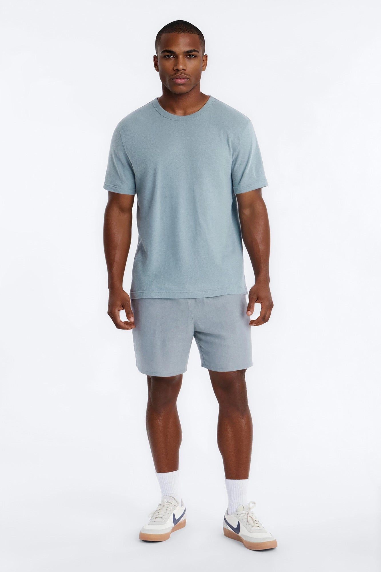 Bahamas Linen Crew Tee - Slate Blue Fashion Nova