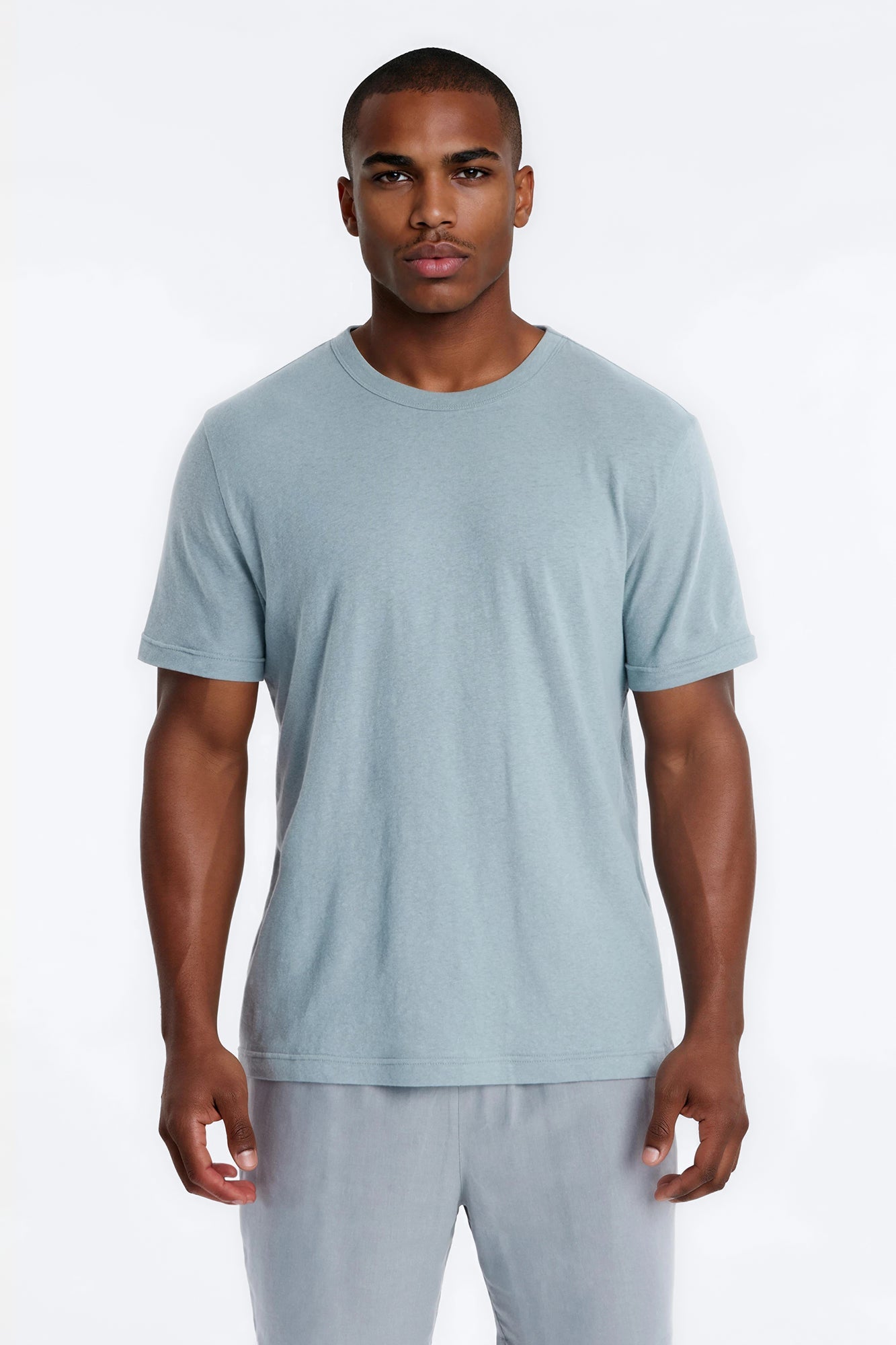 Bahamas Linen Crew Tee - Slate Blue Fashion Nova