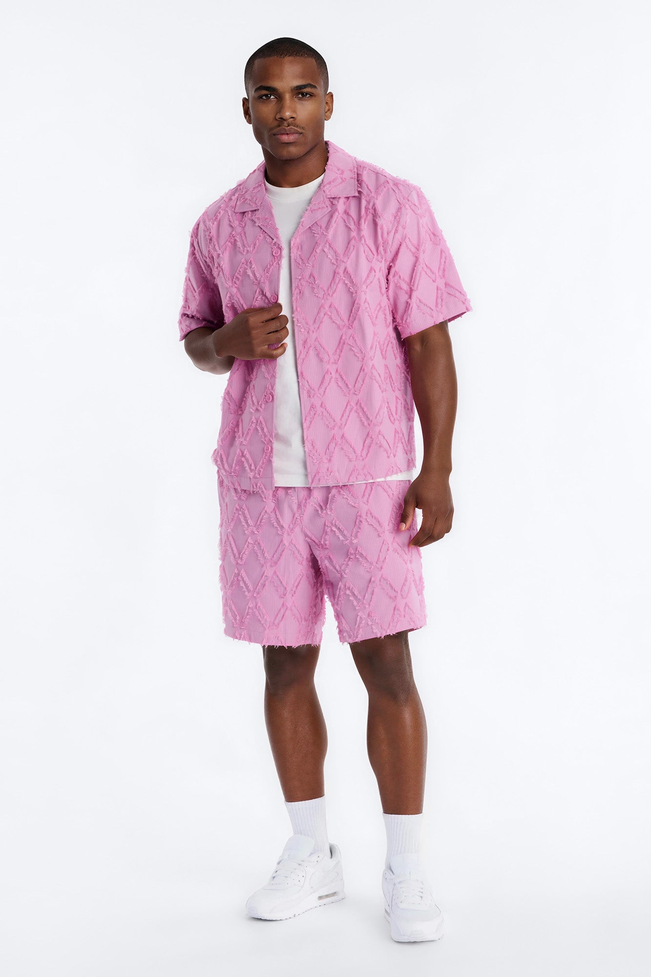 Relaxed Sahara Stripe Cuban Collar Button Up Shirt - Mauve Fashion Nova