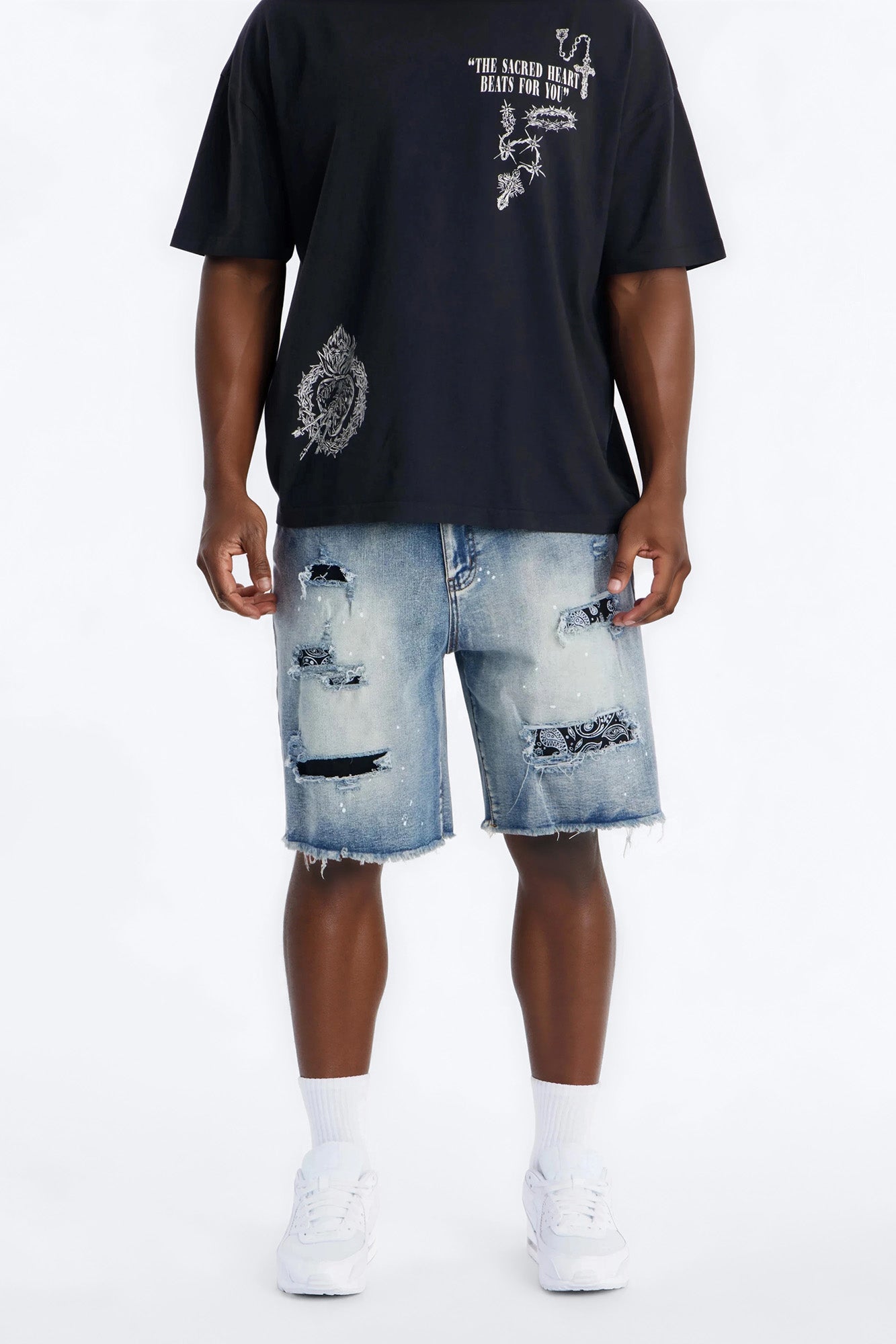 Relaxed Paisley District Denim Short - Medium Blue Wash Fashion Nova
