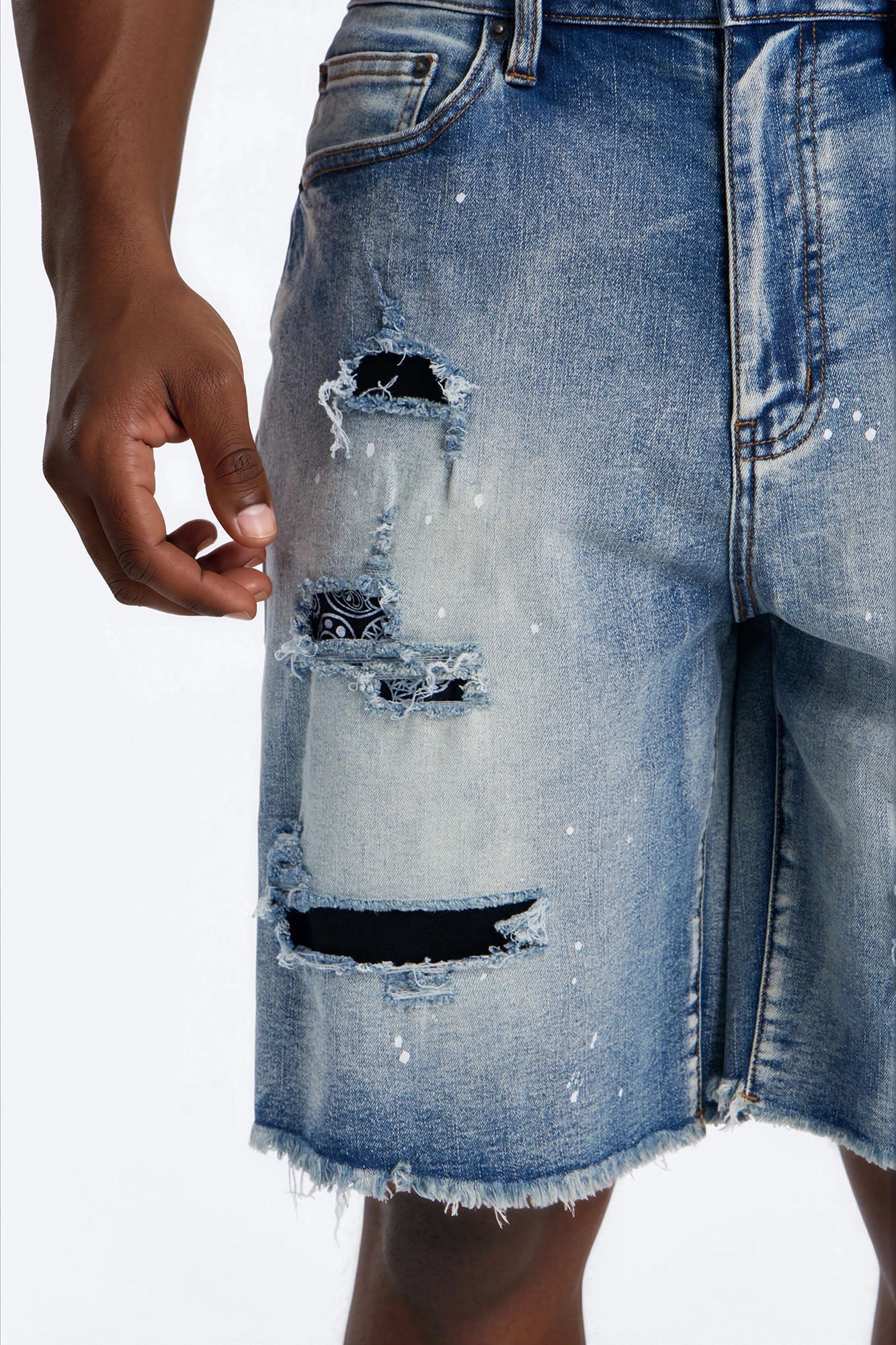 Relaxed Paisley District Denim Short - Medium Blue Wash Fashion Nova
