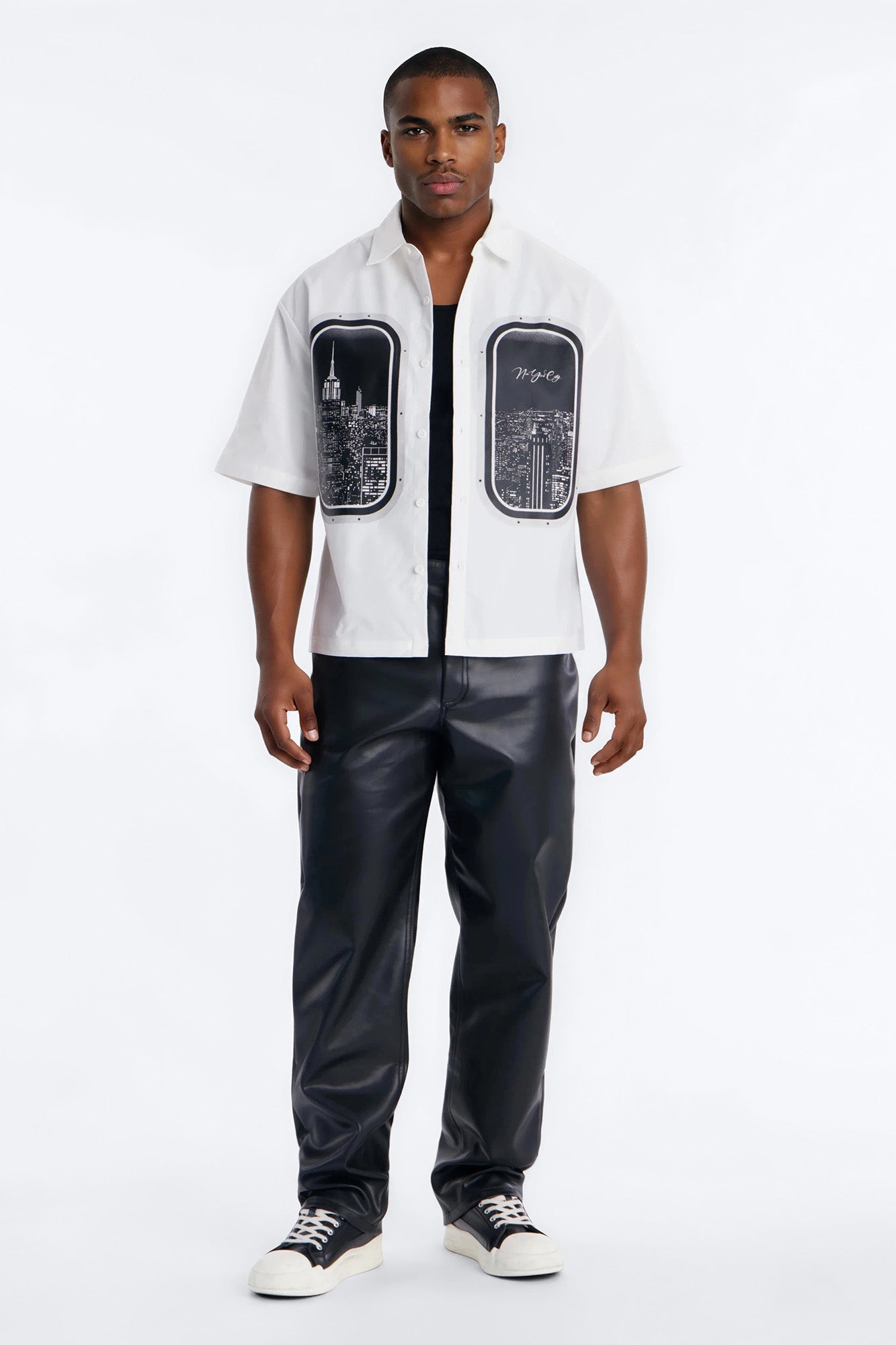 Skyline Views Short Sleeve Button Up Shirt - White Fashion Nova