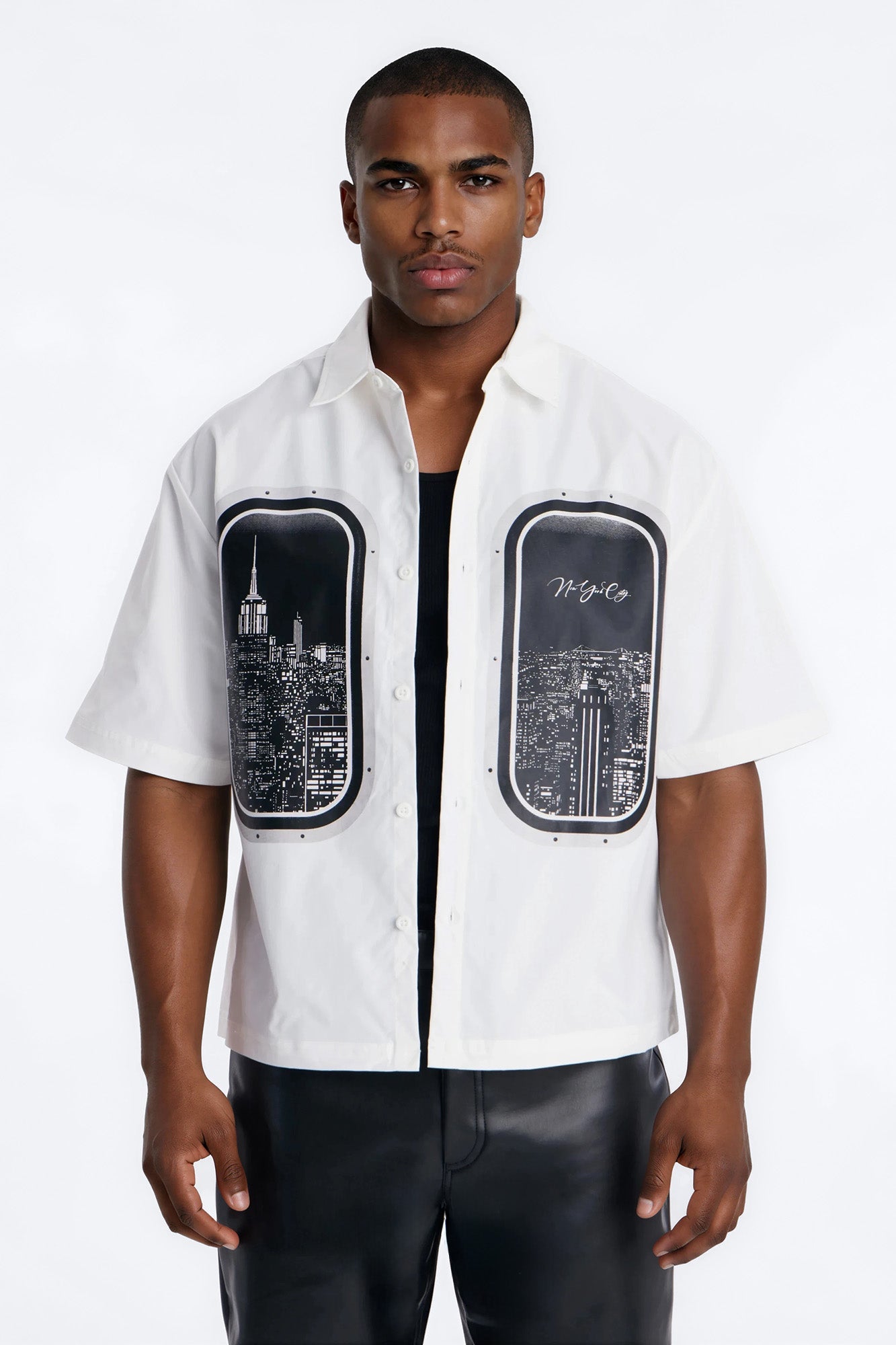 Skyline Views Short Sleeve Button Up Shirt - White Fashion Nova
