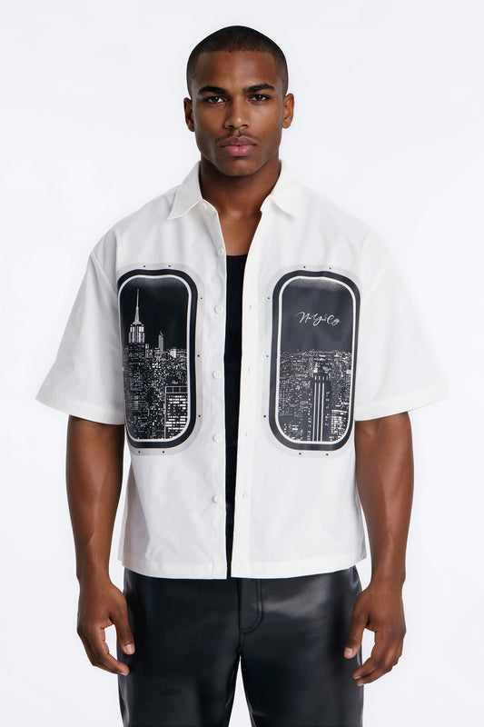 Skyline Views Short Sleeve Button Up Shirt - White Fashion Nova