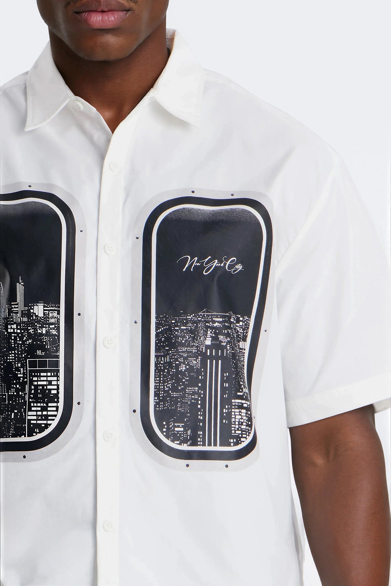 Skyline Views Short Sleeve Button Up Shirt - White Fashion Nova