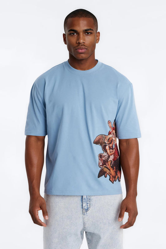 Angelic Presence Tapestry Oversized Short Sleeve Tee - Blue Fashion Nova