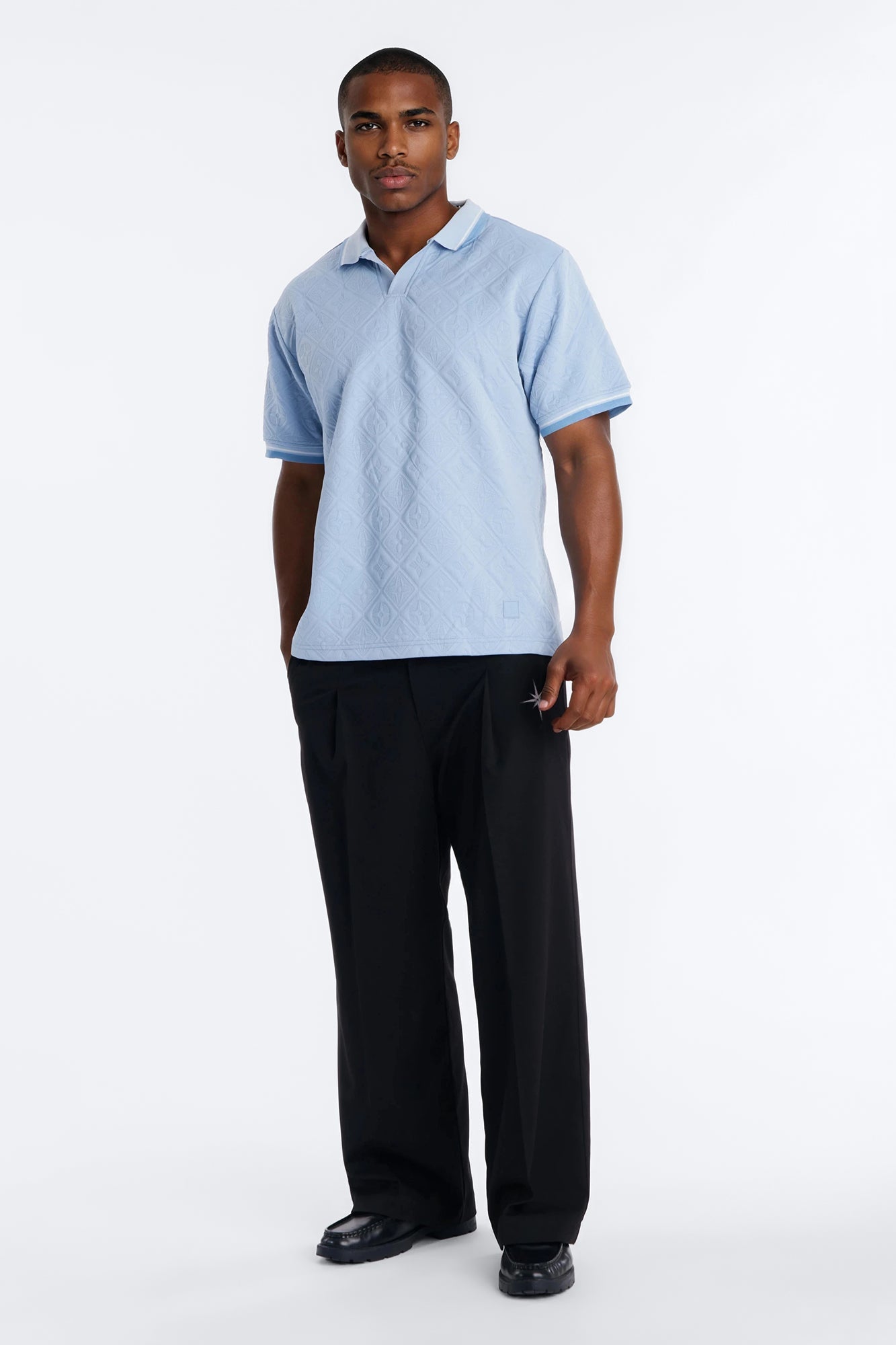 Saints Diamond Star Johnny Collar Polo - Light Blue Fashion Nova